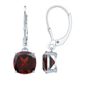 6.4 Carat Cushion Cut Garnet Solitaire Drop Earrings with Lever Back