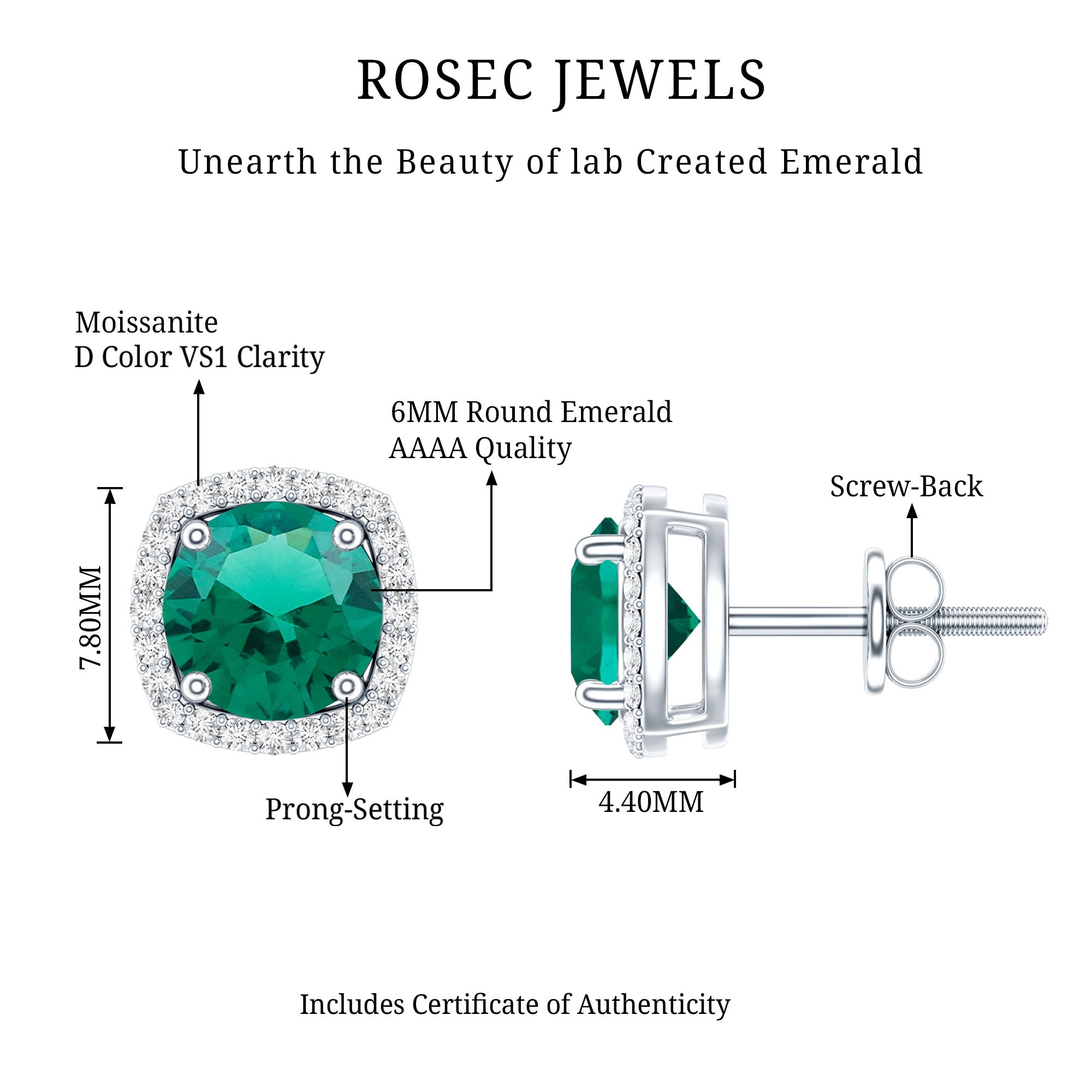 Classic Lab Grown Emerald Halo Stud Earrings with Certificate