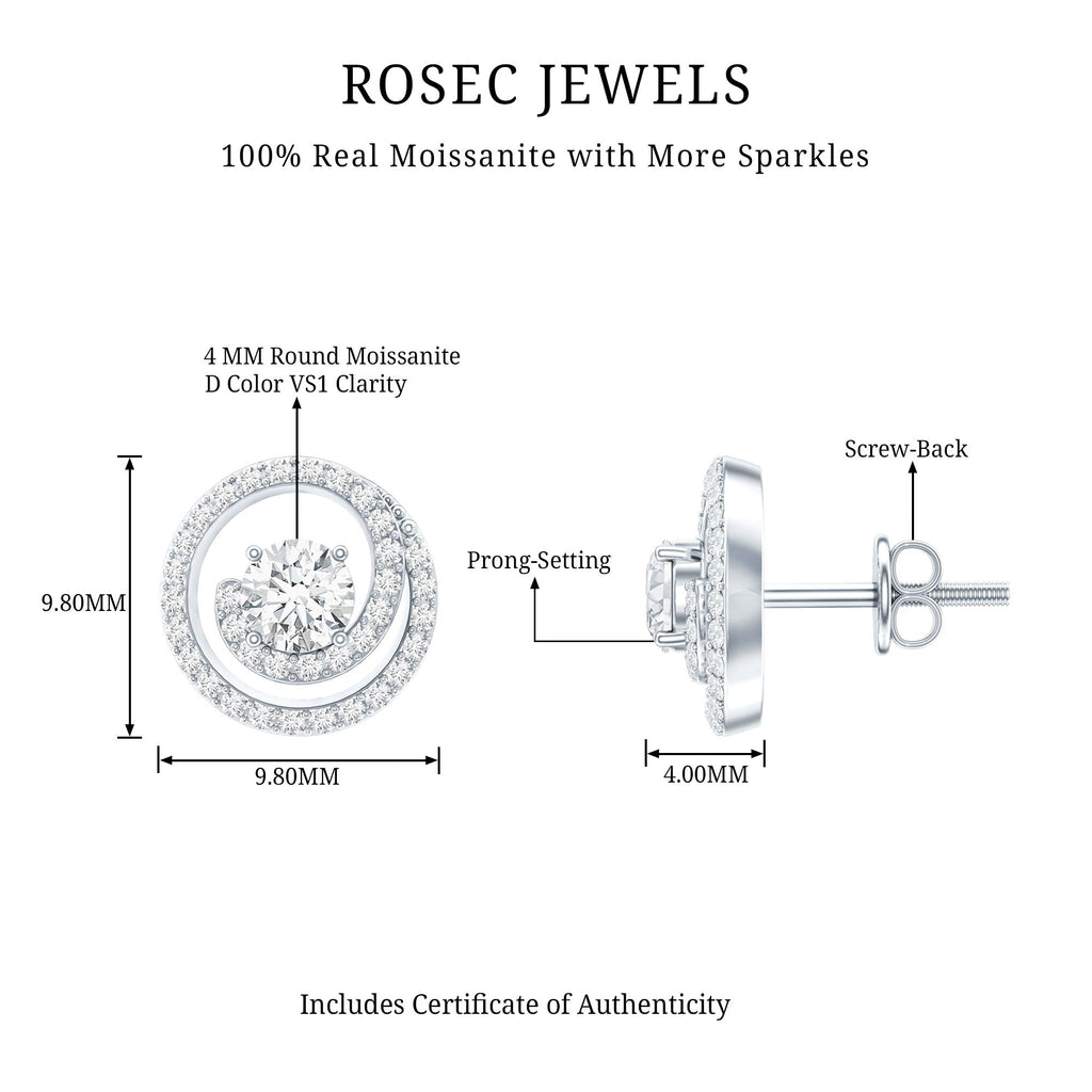 Certified Moissanite Swirl Earrings with Screw Back
