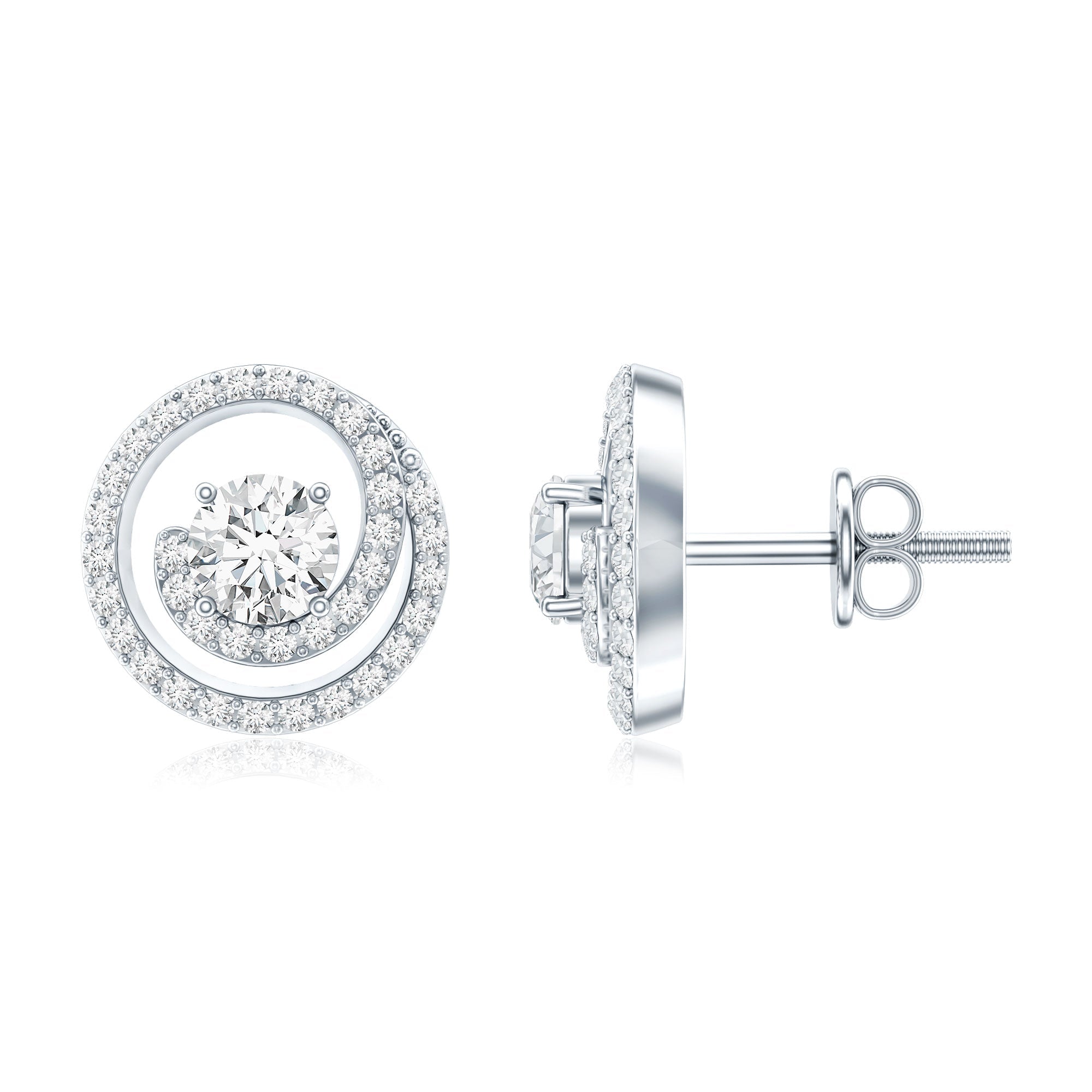 Certified Moissanite Swirl Earrings with Screw Back