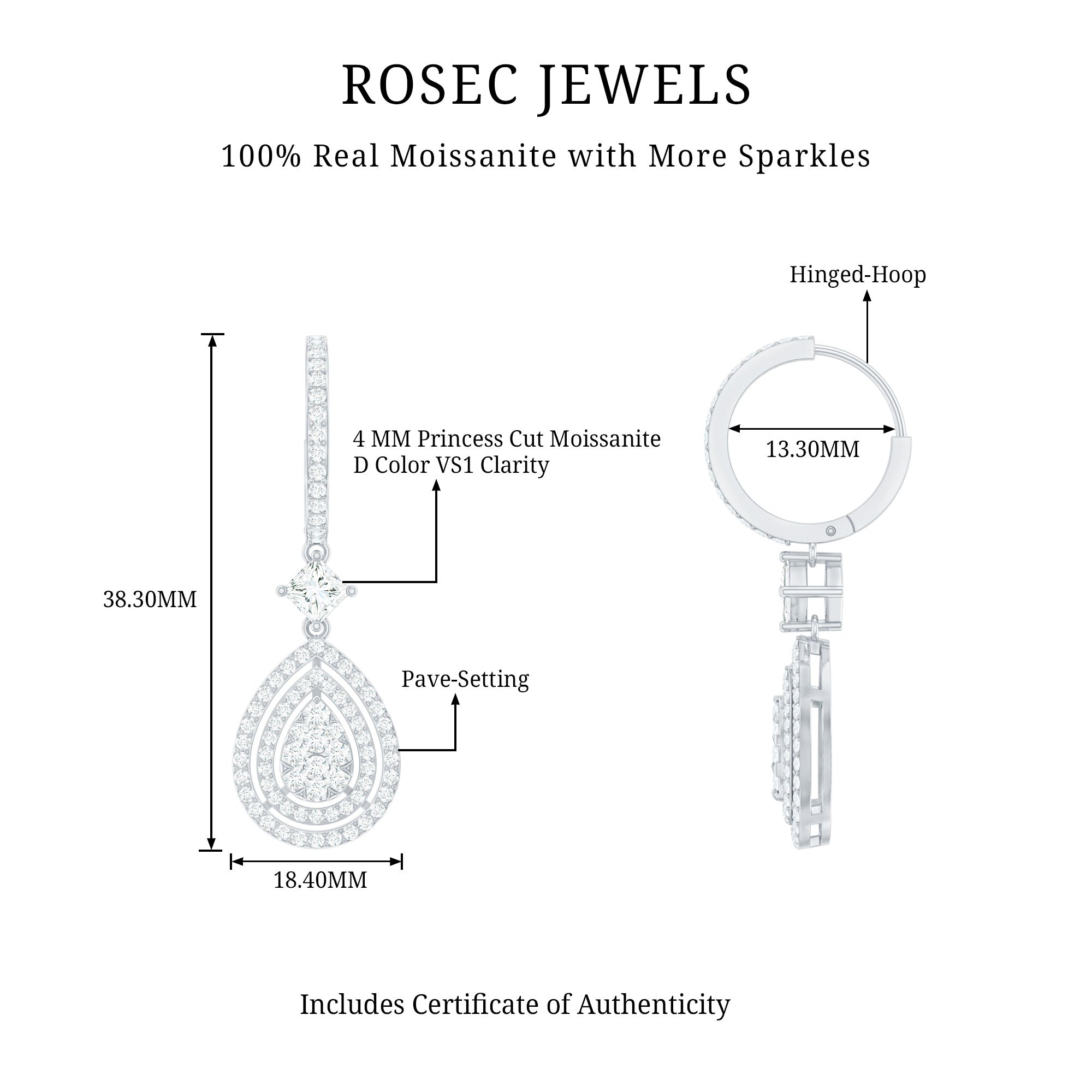 Certified Moissanite Teardrop Hoop Earrings for Women