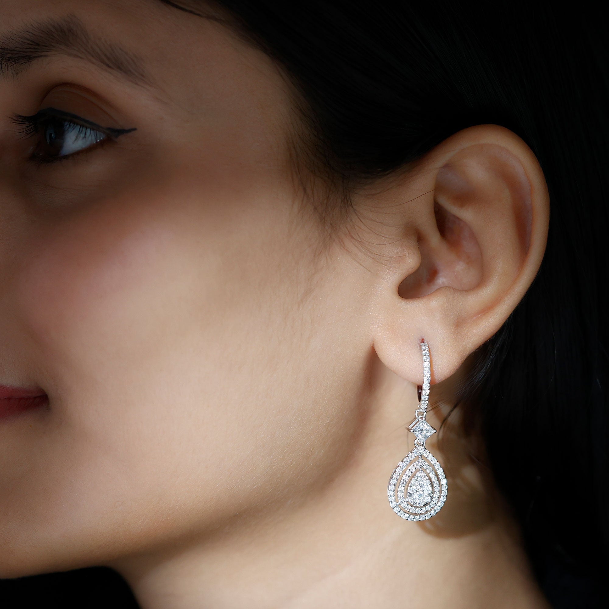 Certified Moissanite Teardrop Hoop Earrings for Women