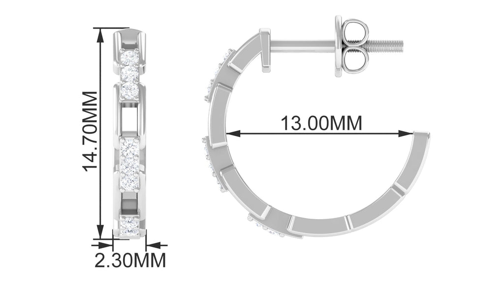 Natural Diamond Half Hoop Earrings with Screw Back
