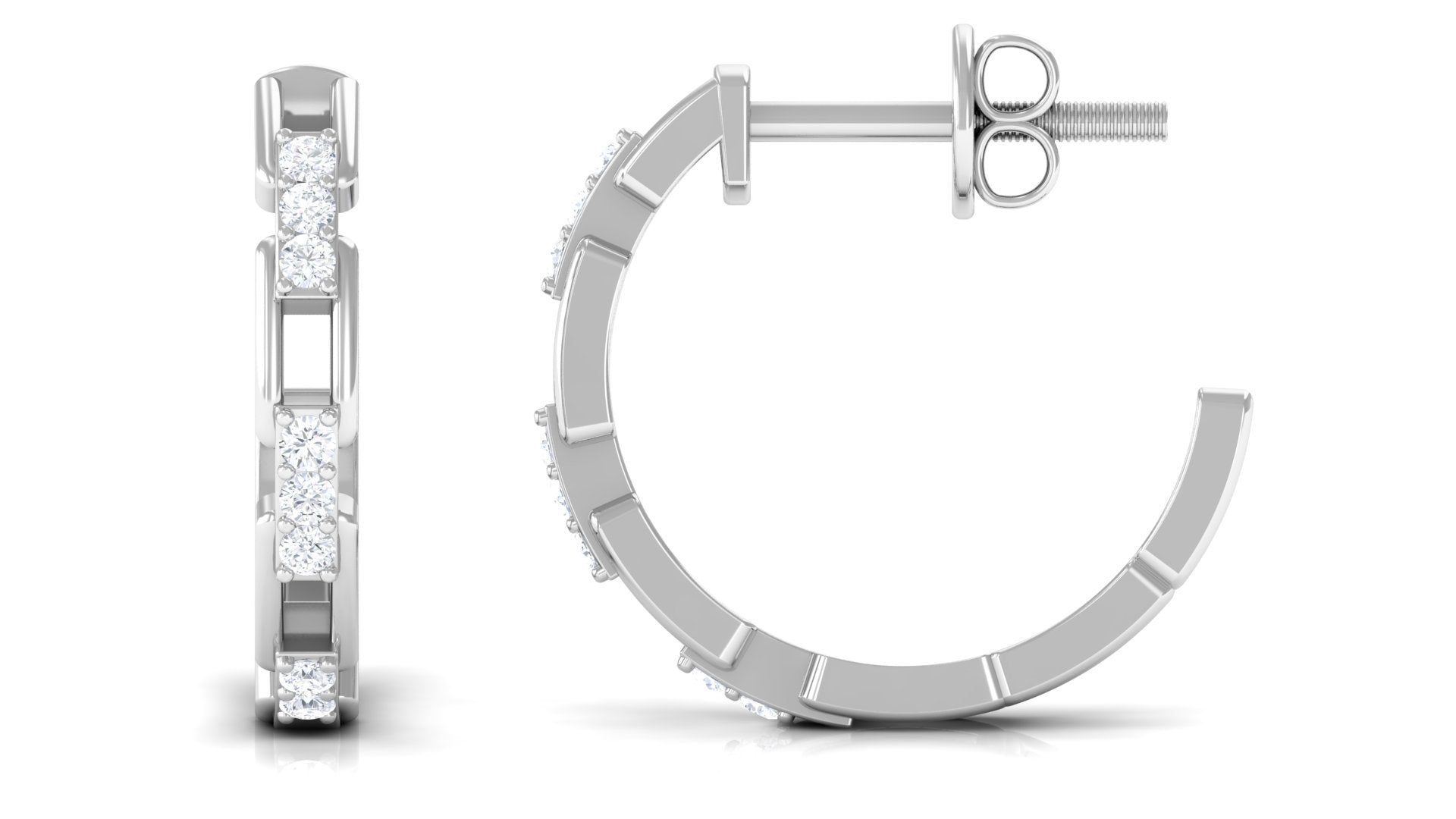Natural Diamond Half Hoop Earrings with Screw Back