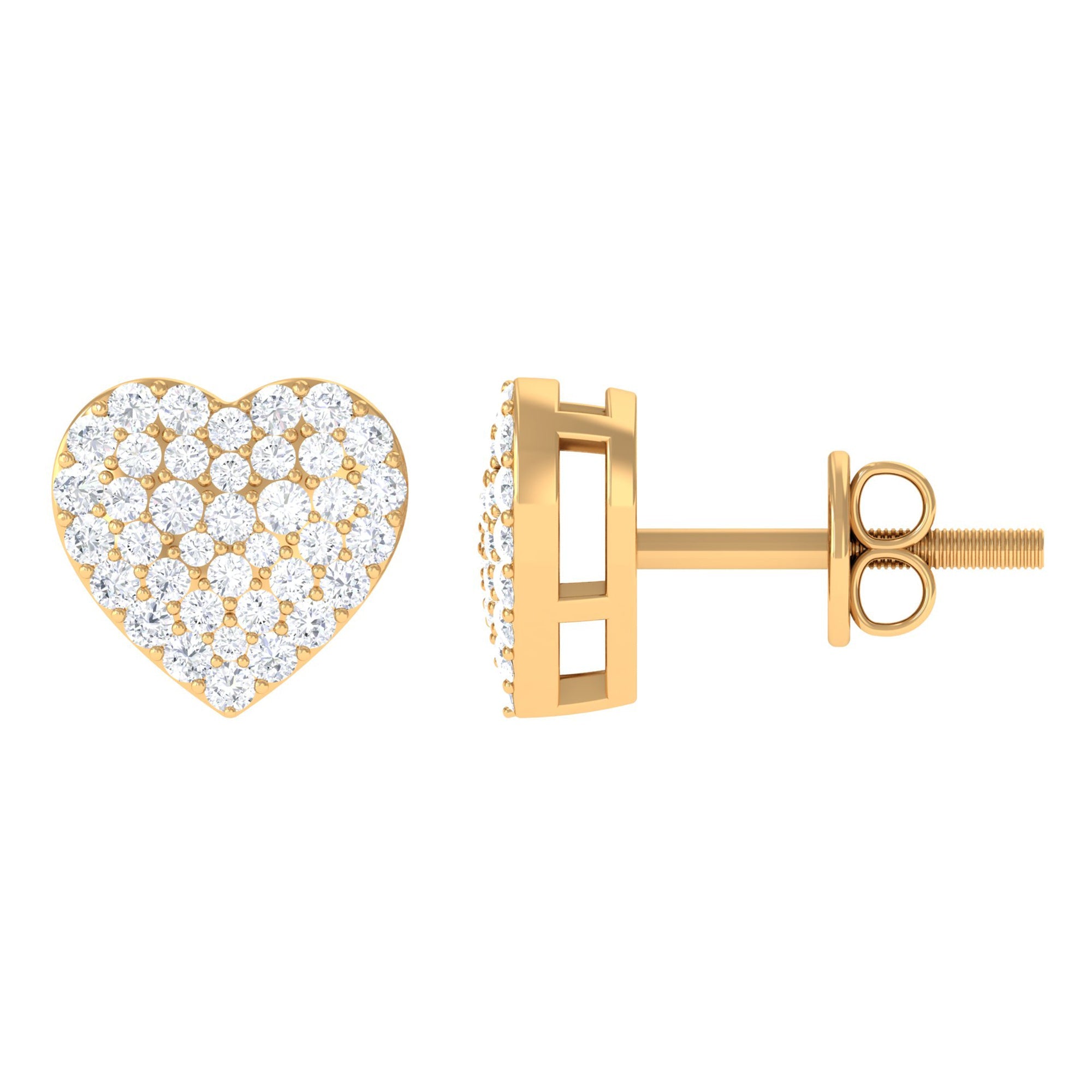Natural Diamond Heart Earrings with Screw Back