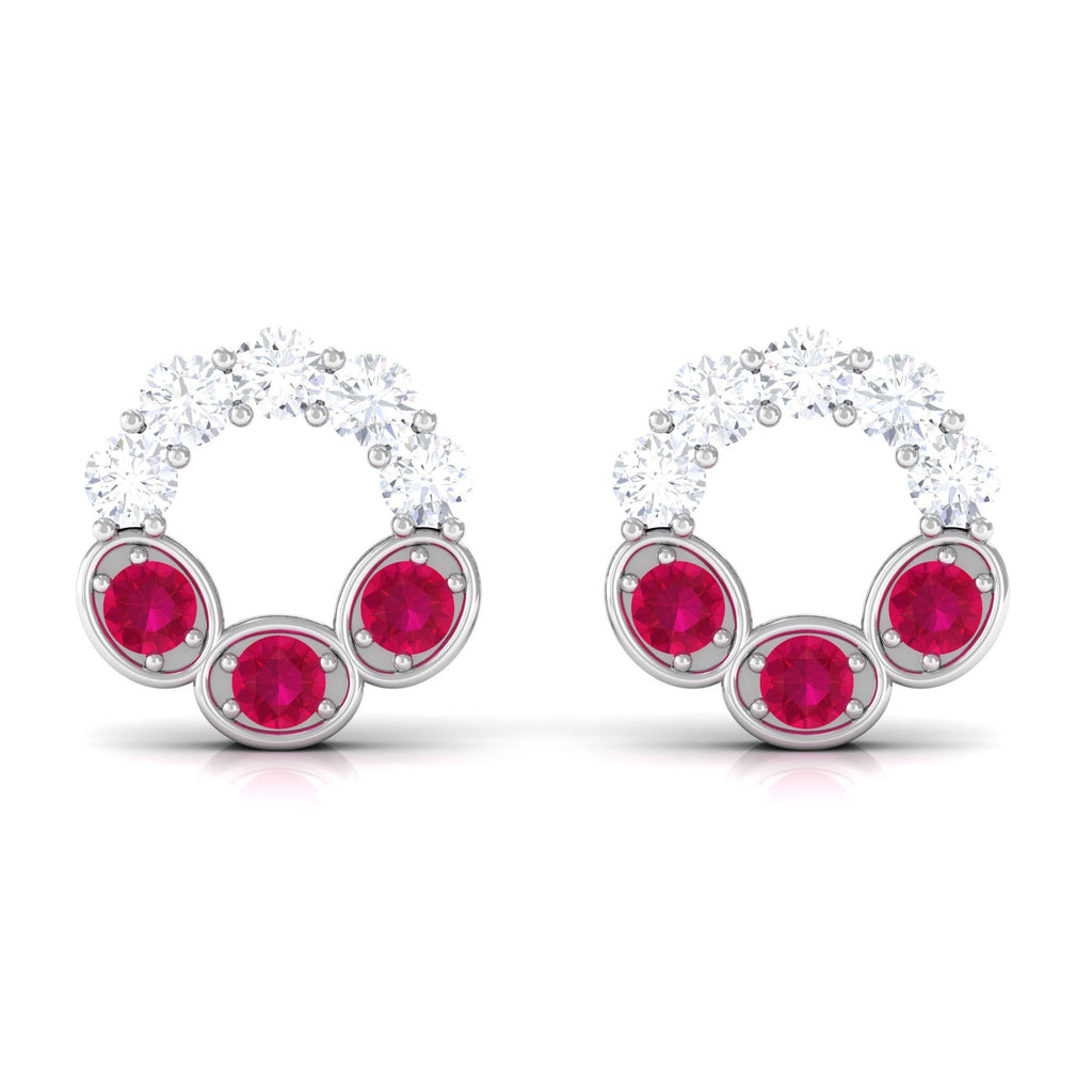 Three Stone Ruby Eternity Stud Earrings with Diamond