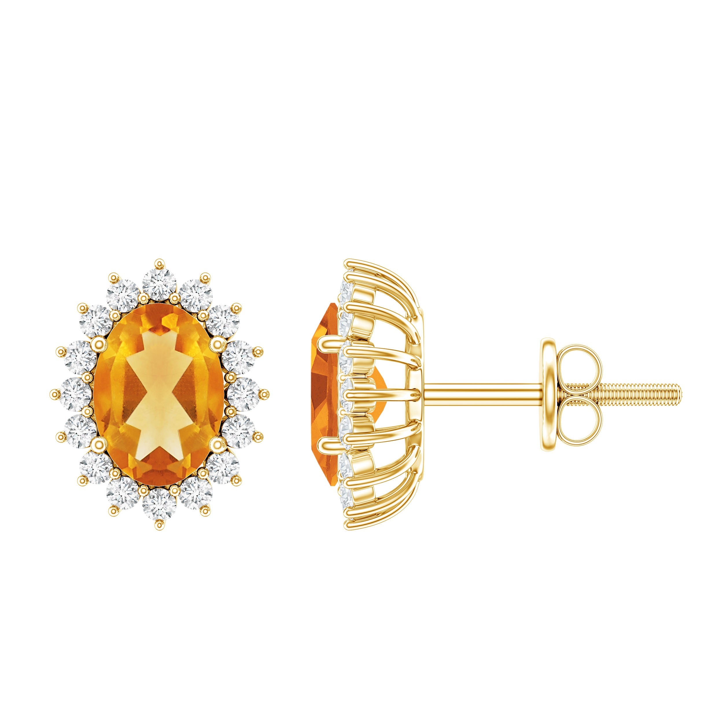 Natural 2.2 Carat Oval Citrine Stud Earrings with Halo