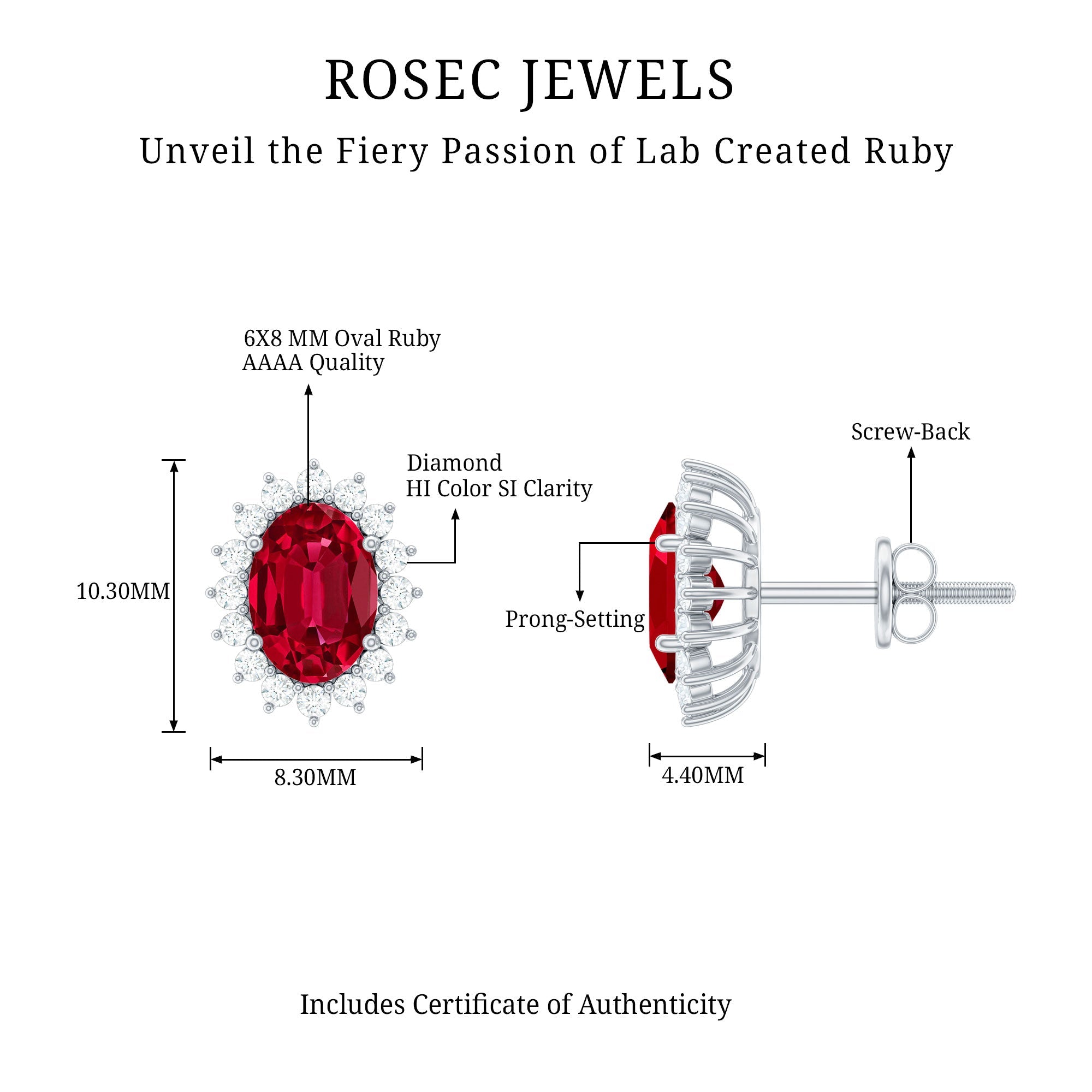3 Carat Oval Lab Created Ruby Stud Earrings with Diamond Halo