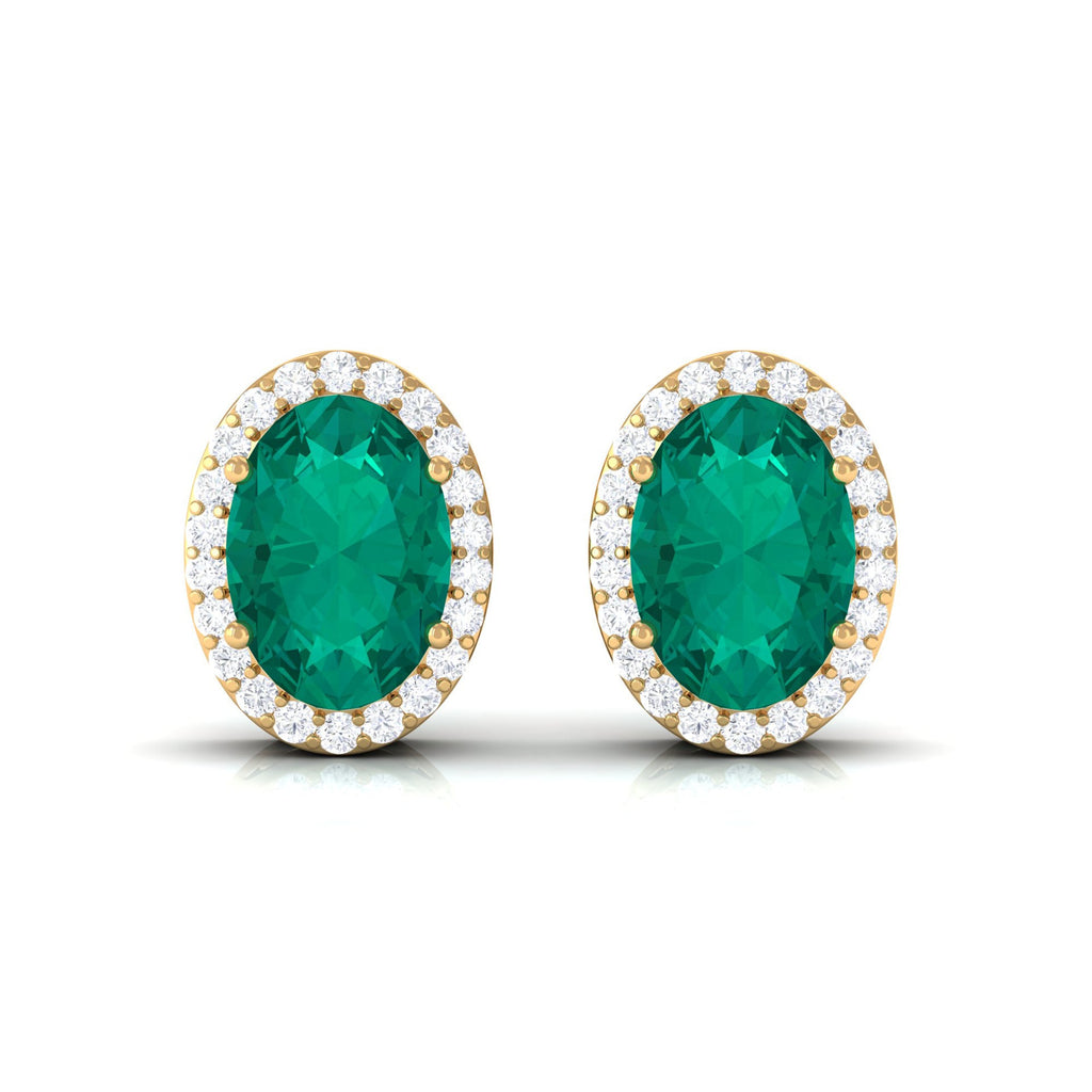 1.4 Carat Classic Emerald and Diamond Halo Stud Earrings