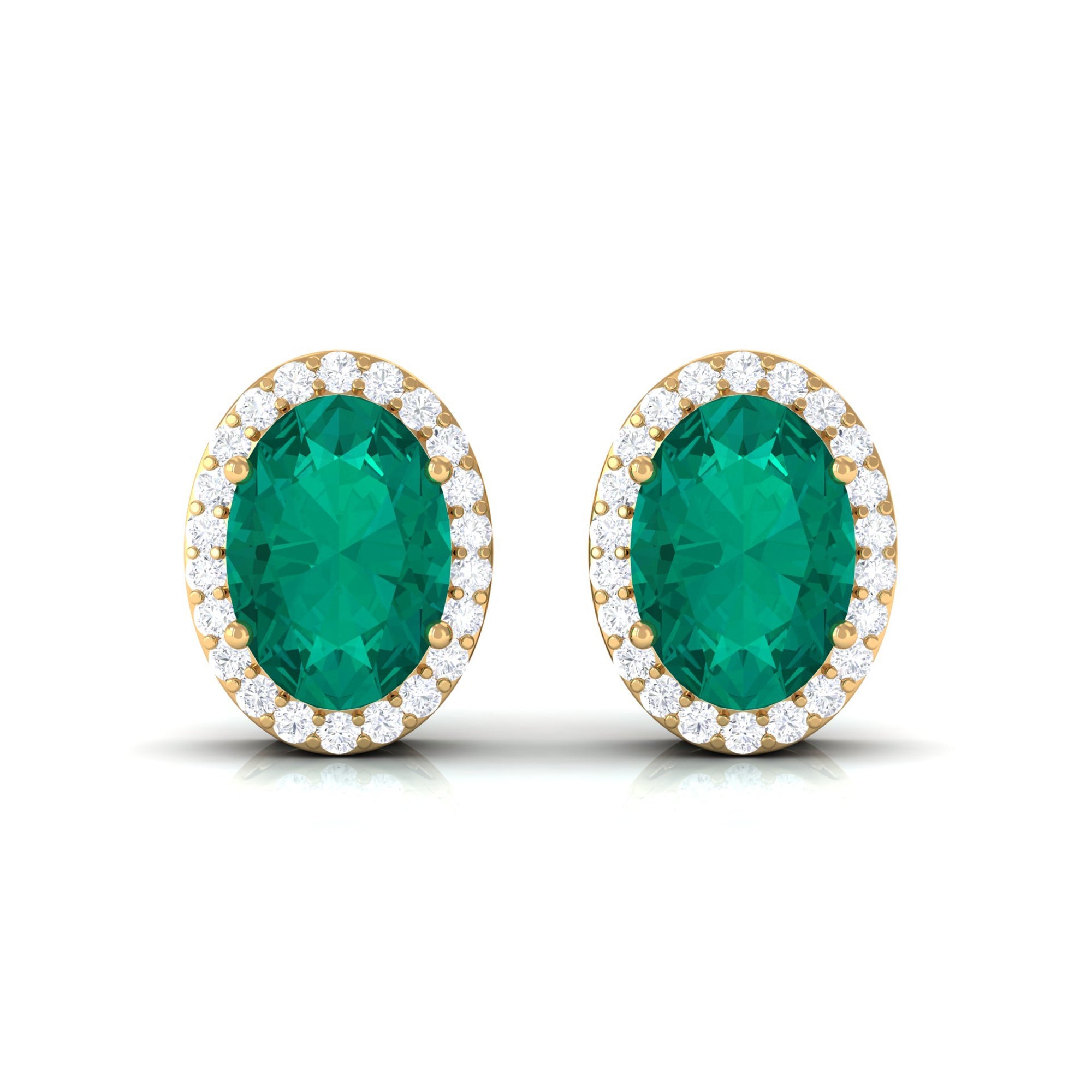 1.4 Carat Classic Emerald and Diamond Halo Stud Earrings