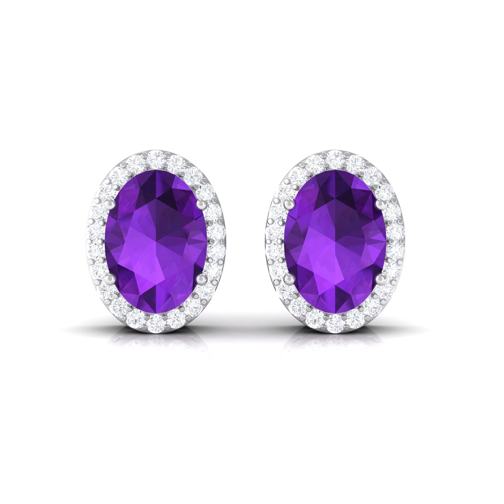 Certified Natural Amethyst Stud Earrings with Diamond Halo