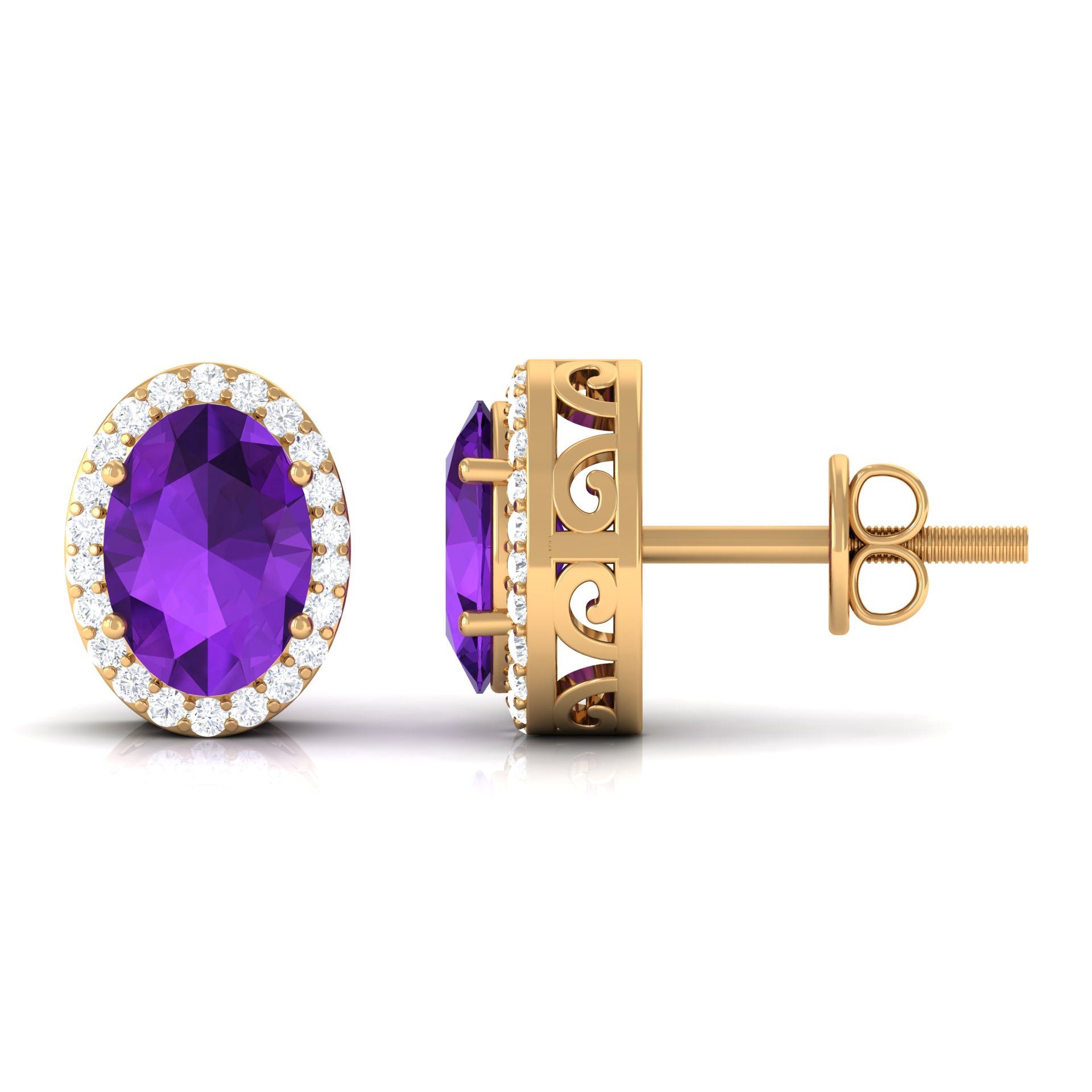 Certified Natural Amethyst Stud Earrings with Diamond Halo