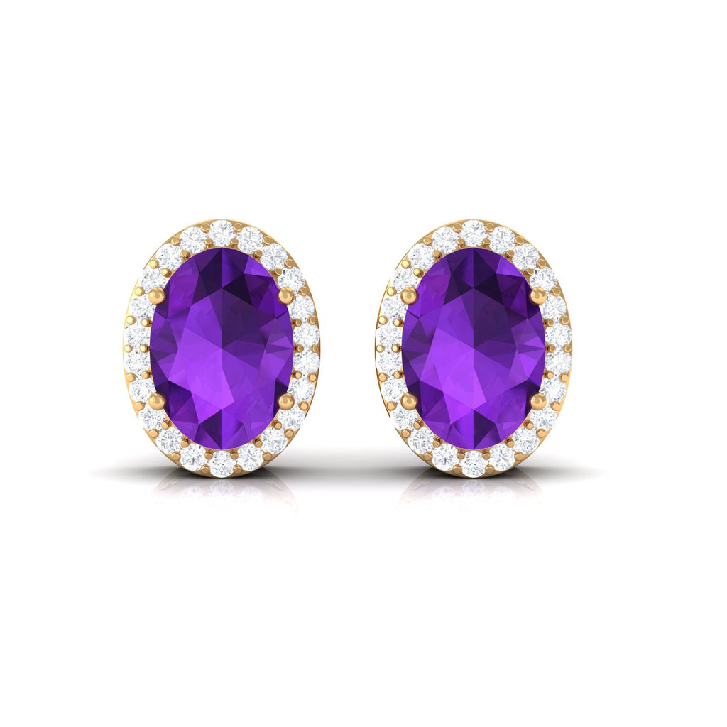 Certified Natural Amethyst Stud Earrings with Diamond Halo
