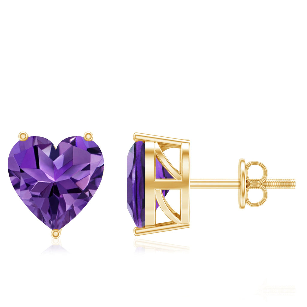 Heart Shape Amethyst Solitaire Stud Earrings for Her