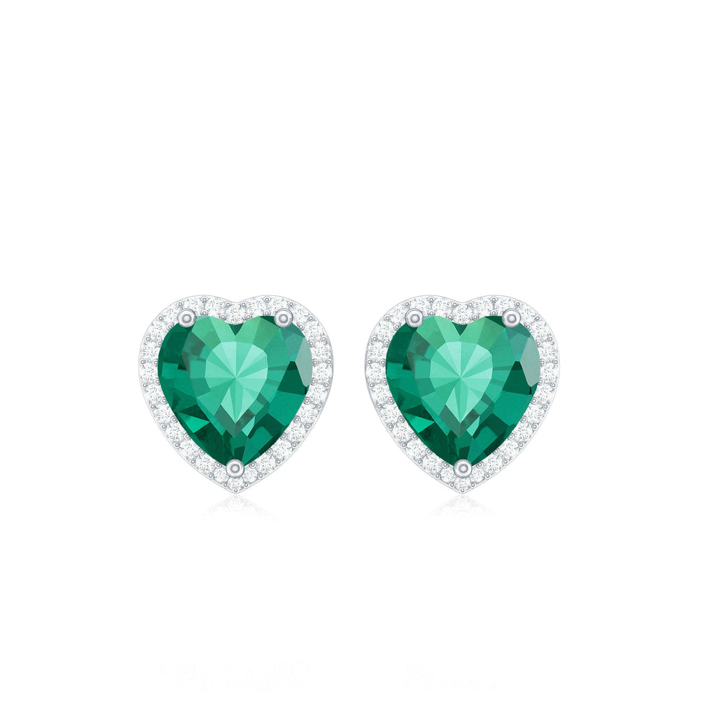 Lab Created Emerald Heart Stud Earrings with Diamond Halo