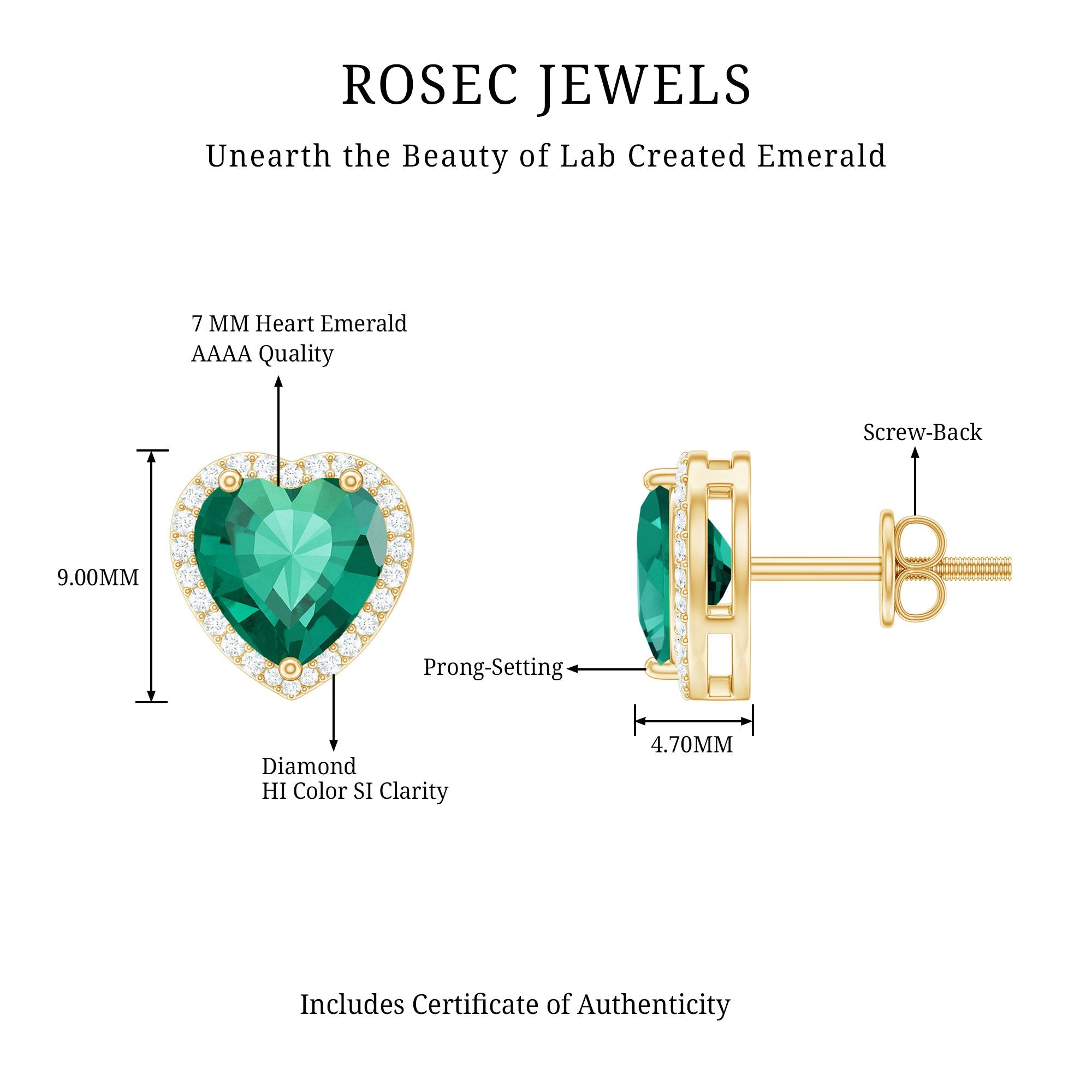 Lab Created Emerald Heart Stud Earrings with Diamond Halo