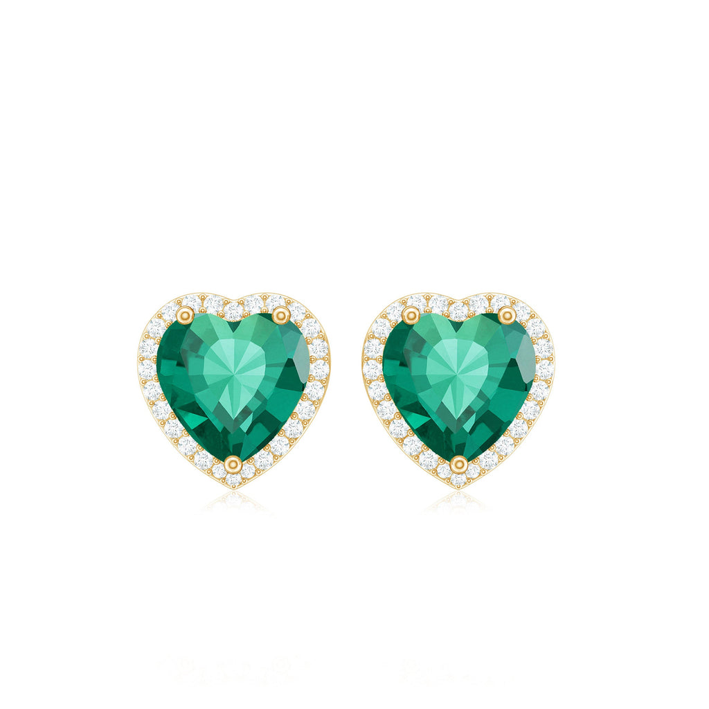 Lab Created Emerald Heart Stud Earrings with Diamond Halo