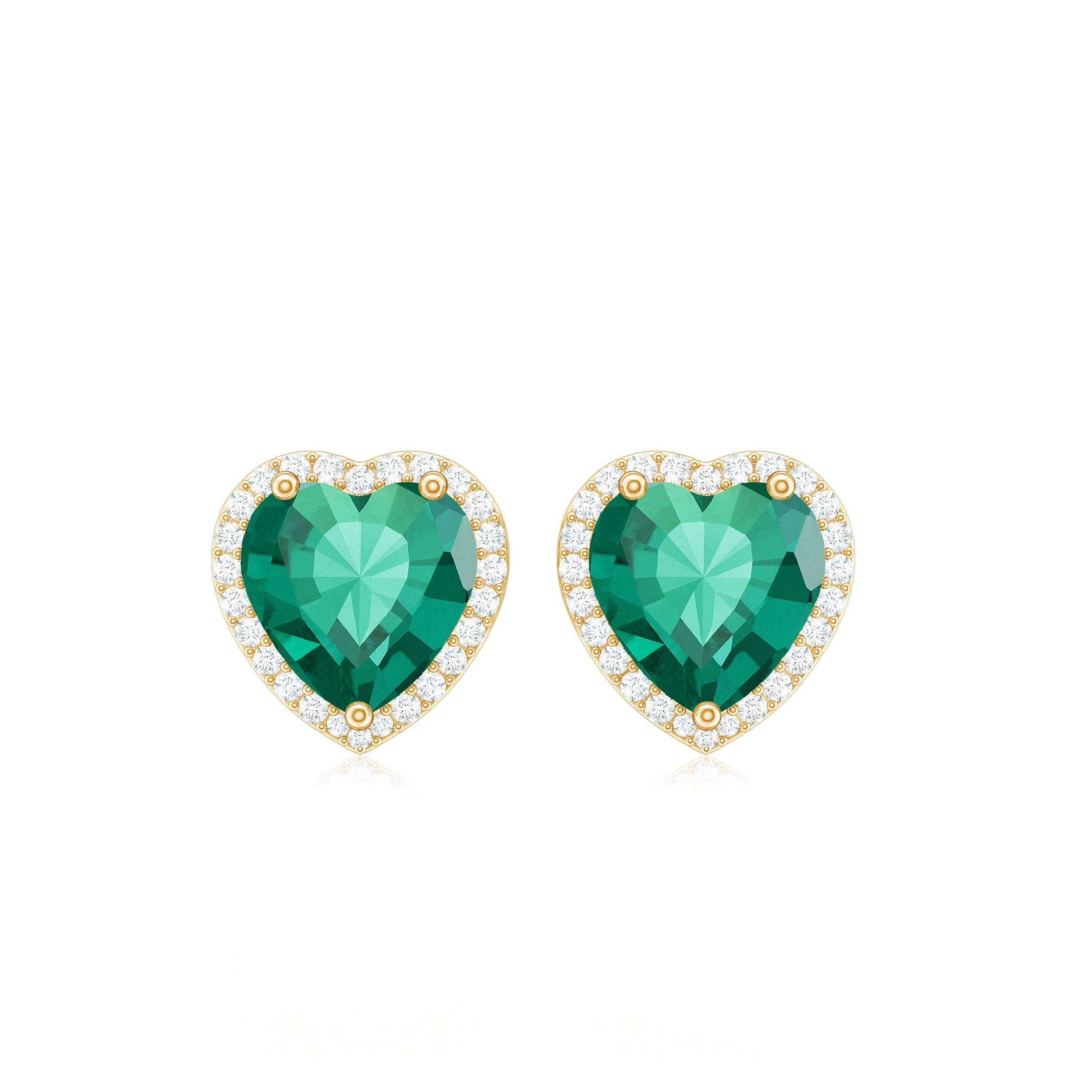 Lab Created Emerald Heart Stud Earrings with Diamond Halo
