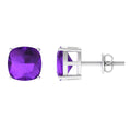 4.2 Carat Cushion Cut Amethyst Solitaire Stud Earring