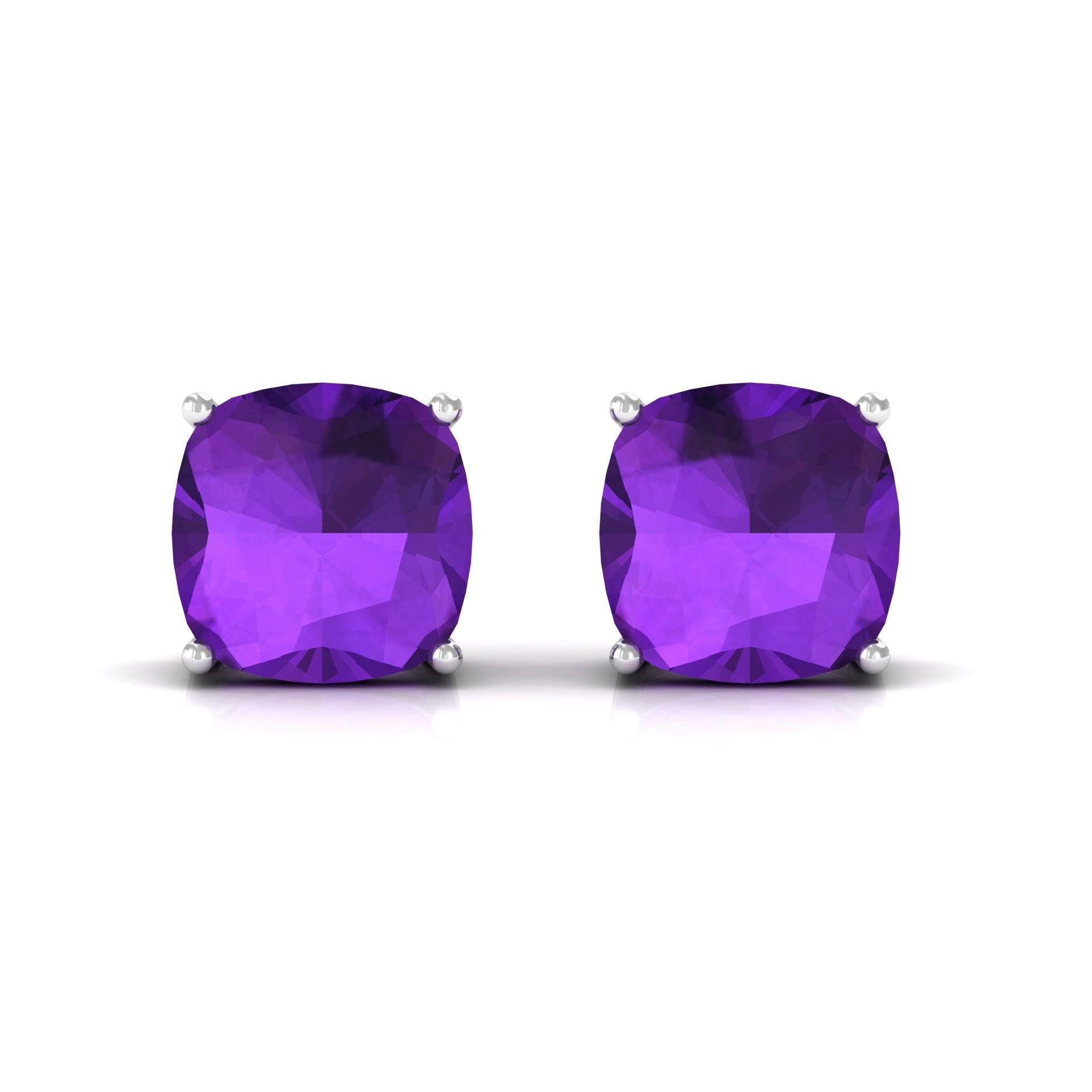 4.2 Carat Cushion Cut Amethyst Solitaire Stud Earring