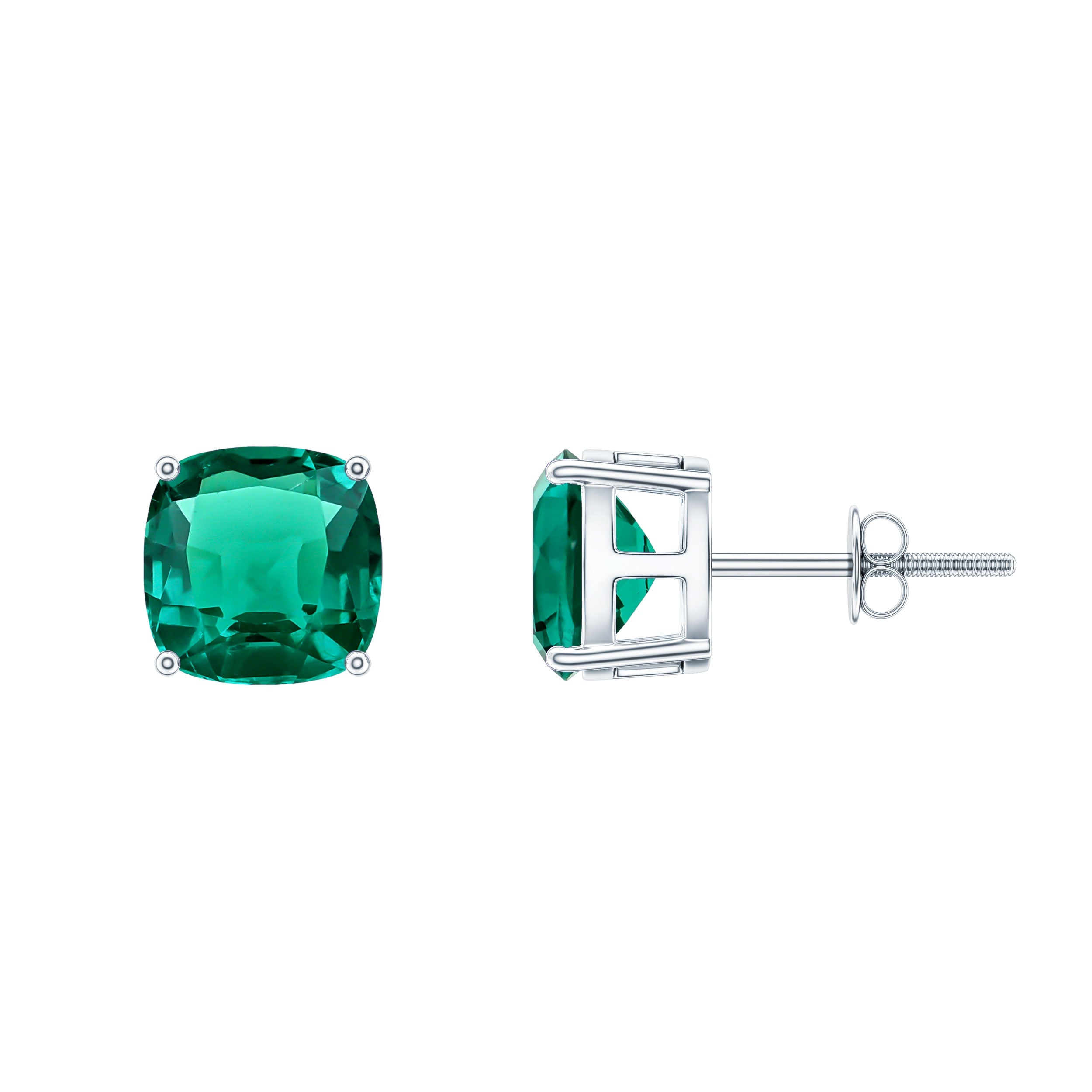 4.2 Carat Cushion Cut Created Emerald Solitaire Stud Earring