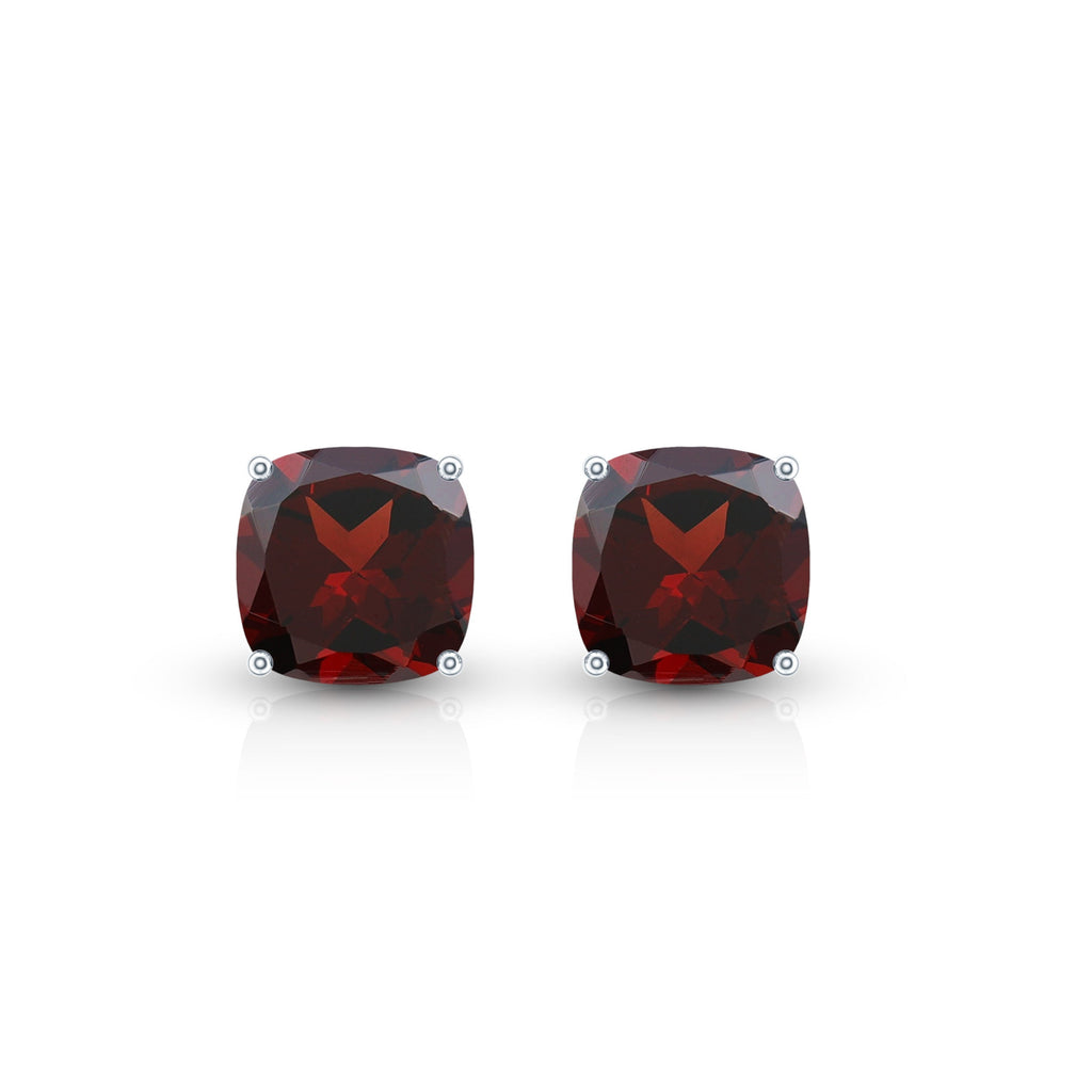8MM Cushion Cut Garnet Solitaire Stud Earrings