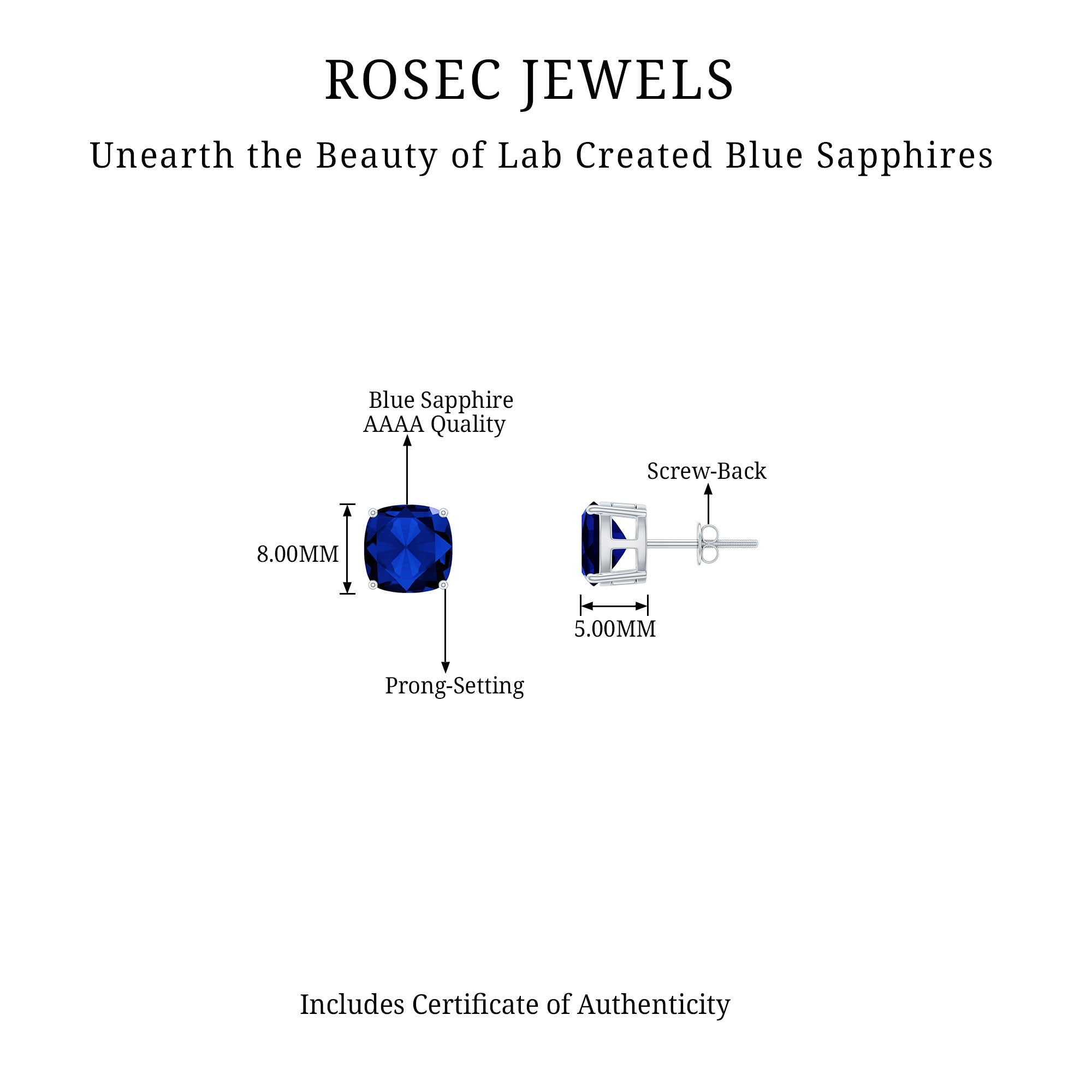 5.5 Carat Lab Grown Blue Sapphire Solitaire Stud Earring With Certificate