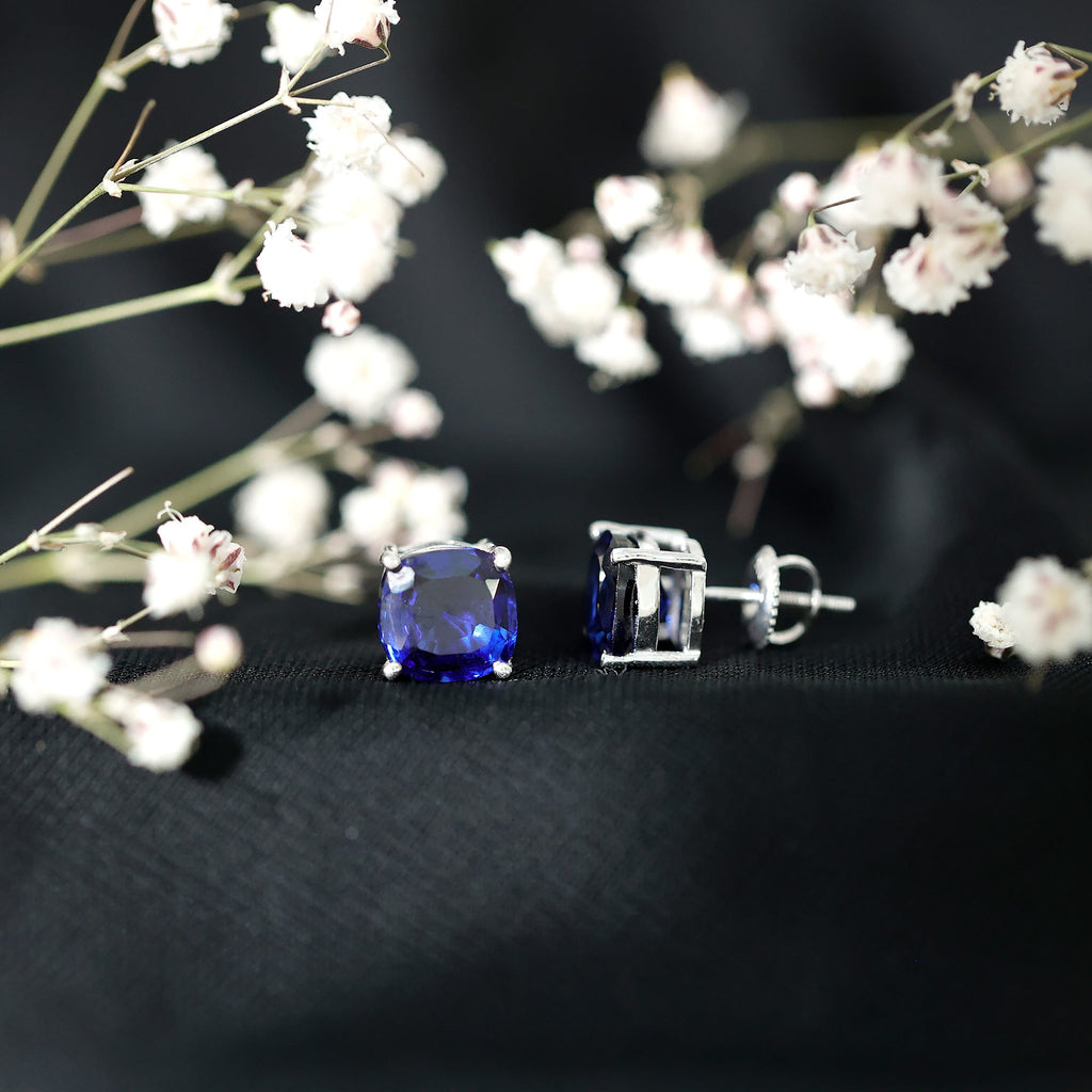 5.5 Carat Lab Grown Blue Sapphire Solitaire Stud Earring With Certificate