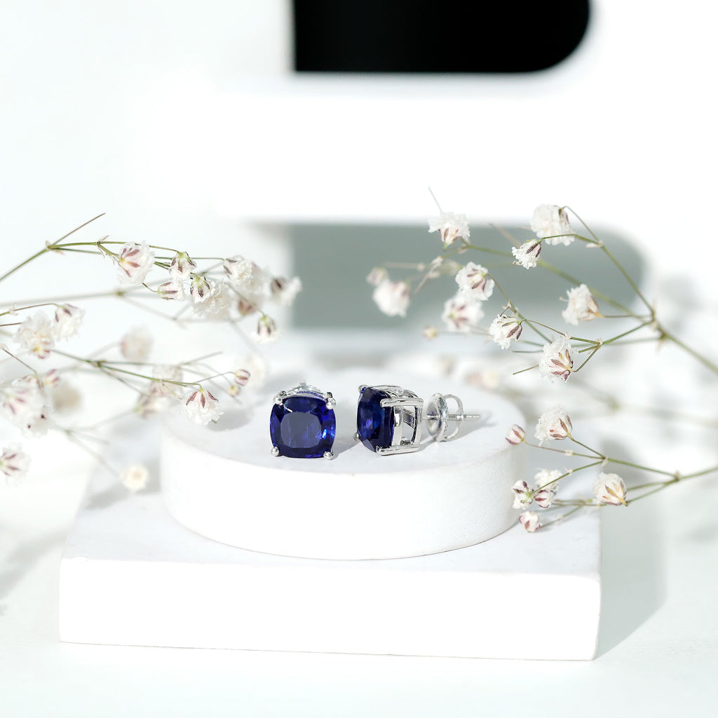 5.5 Carat Lab Grown Blue Sapphire Solitaire Stud Earring With Certificate