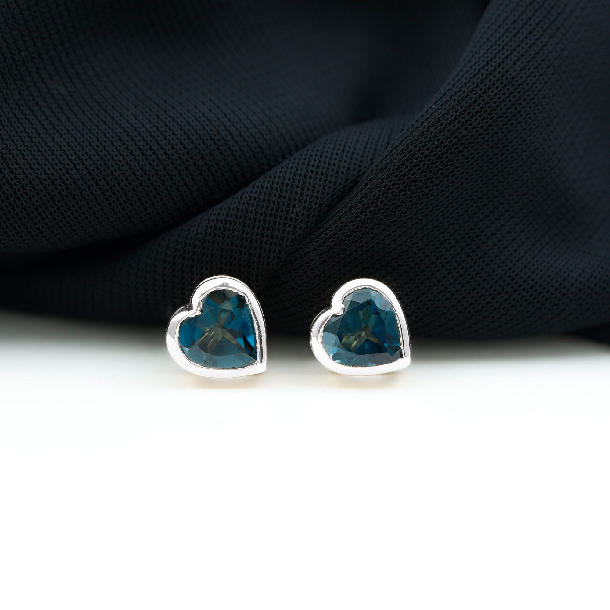 Real 4 Carat London Blue Topaz Heart Stud Earrings for Women