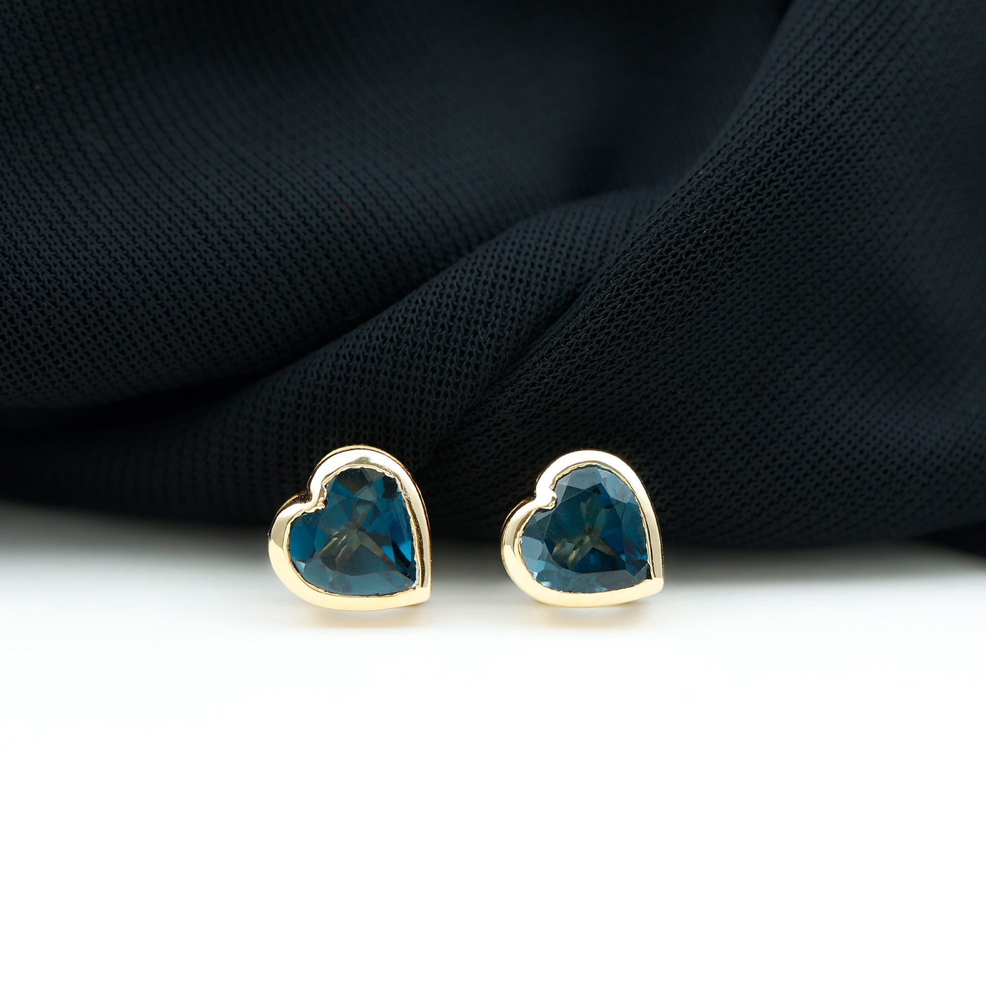 Real 4 Carat London Blue Topaz Heart Stud Earrings for Women