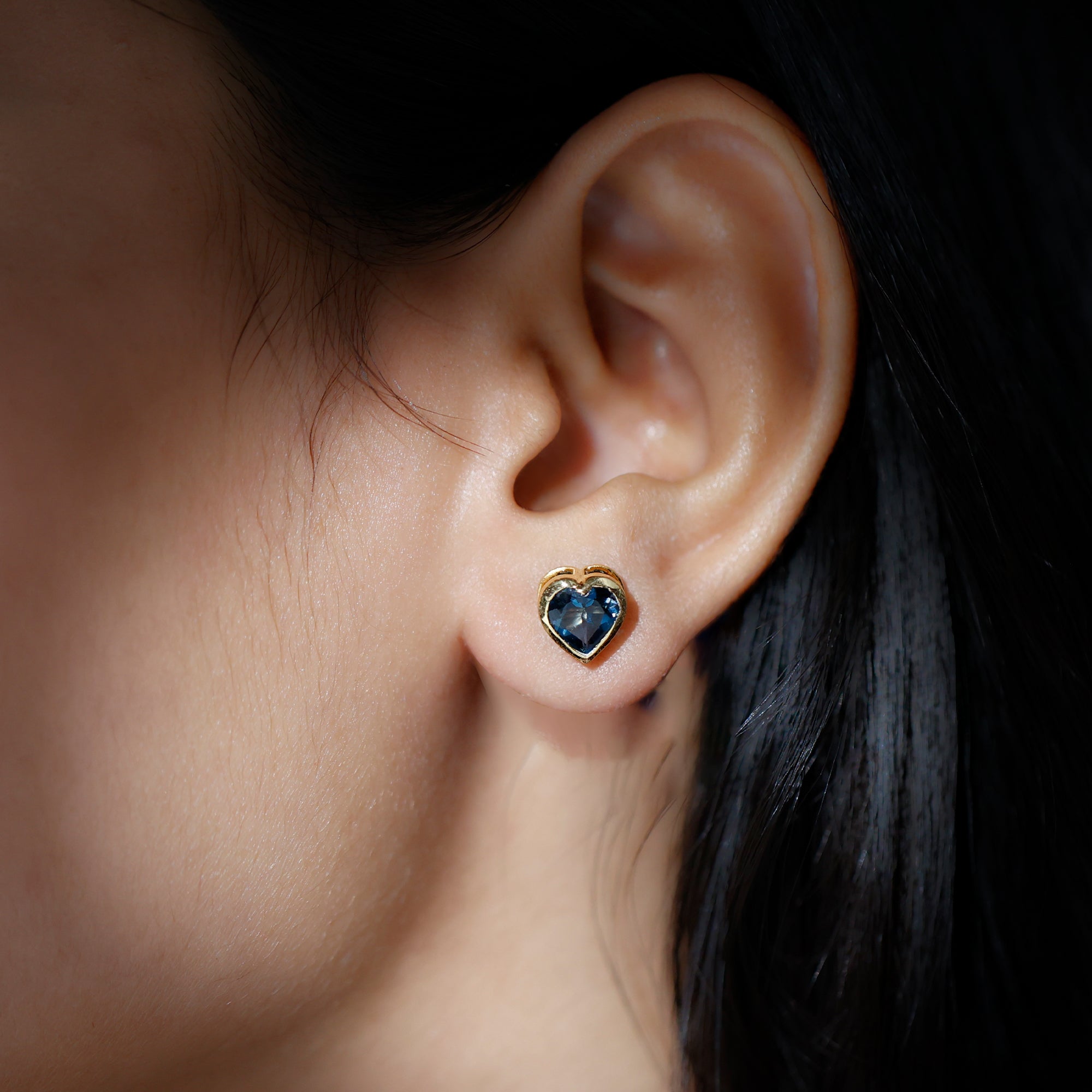 Real 4 Carat London Blue Topaz Heart Stud Earrings for Women