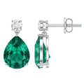 3.4 Carat Pear Cut Lab Created Emerald and Diamond Teardrop Earrings