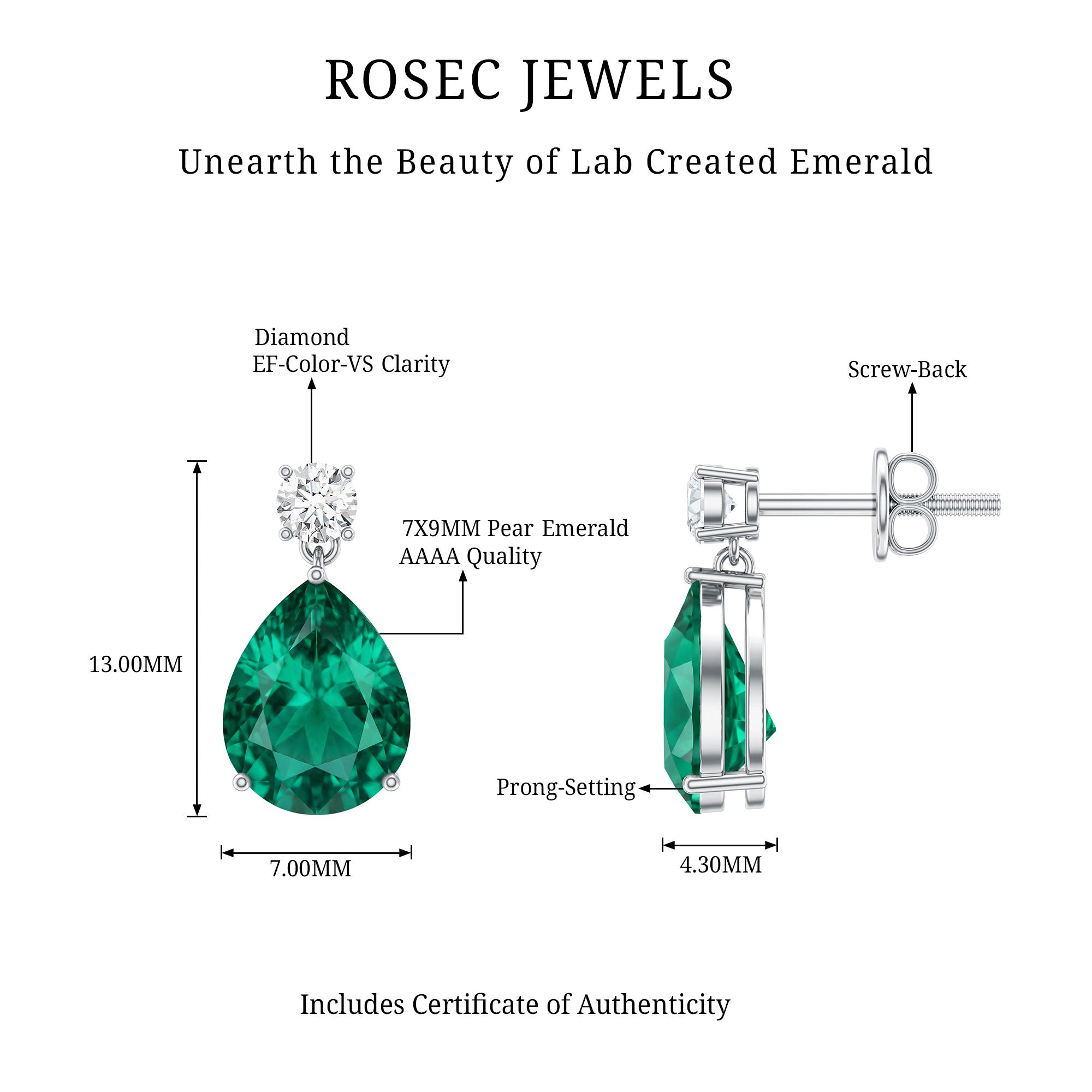 3.4 Carat Pear Cut Lab Created Emerald and Diamond Teardrop Earrings
