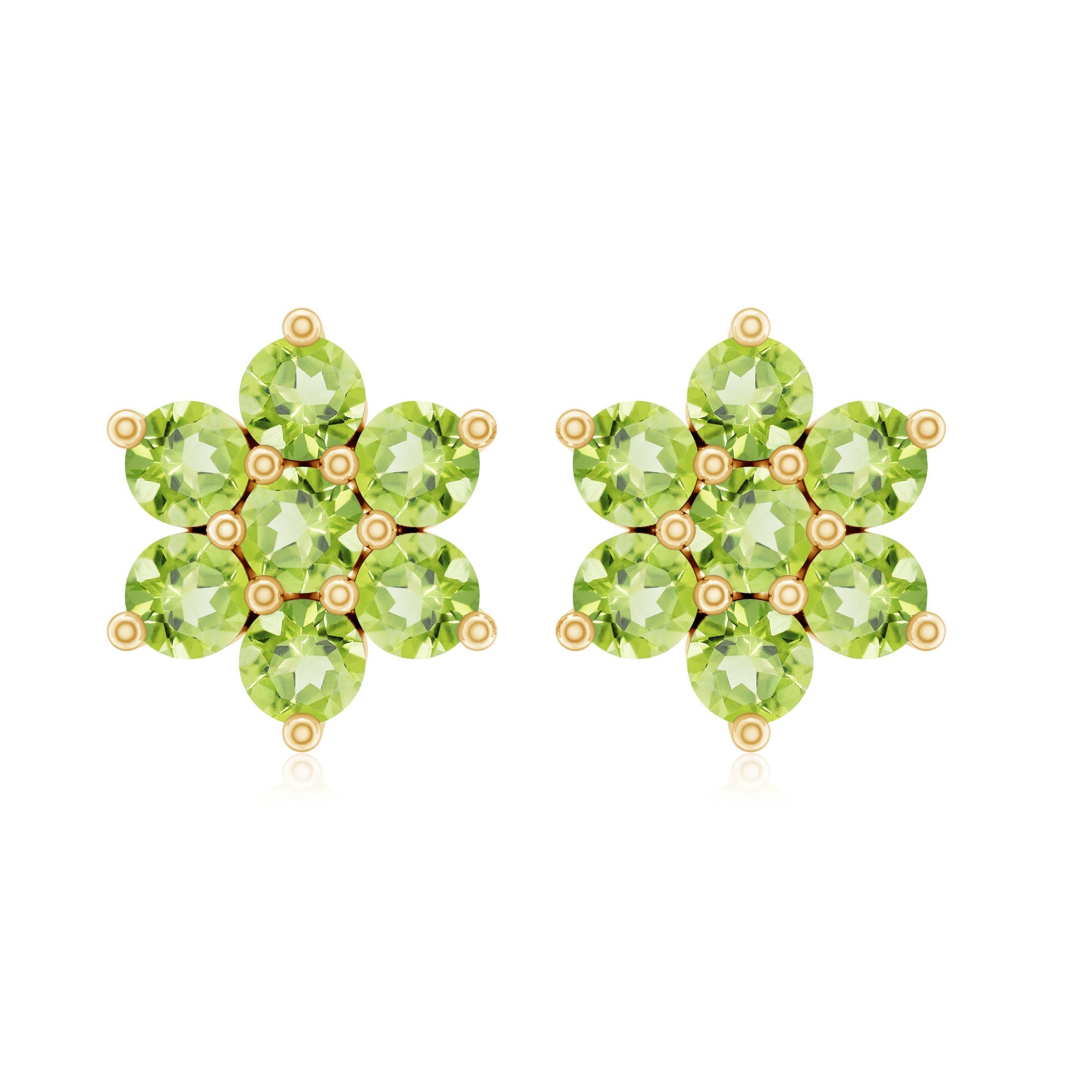 Real Peridot Flower Cluster Stud Earrings