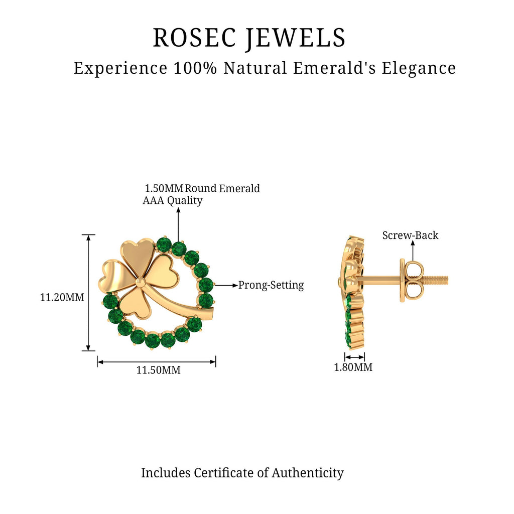 Genuine Emerald Clover Stud Earrings for Women