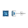 Princess Cut 2 Carat London Blue Topaz Solitaire Stud Earrings