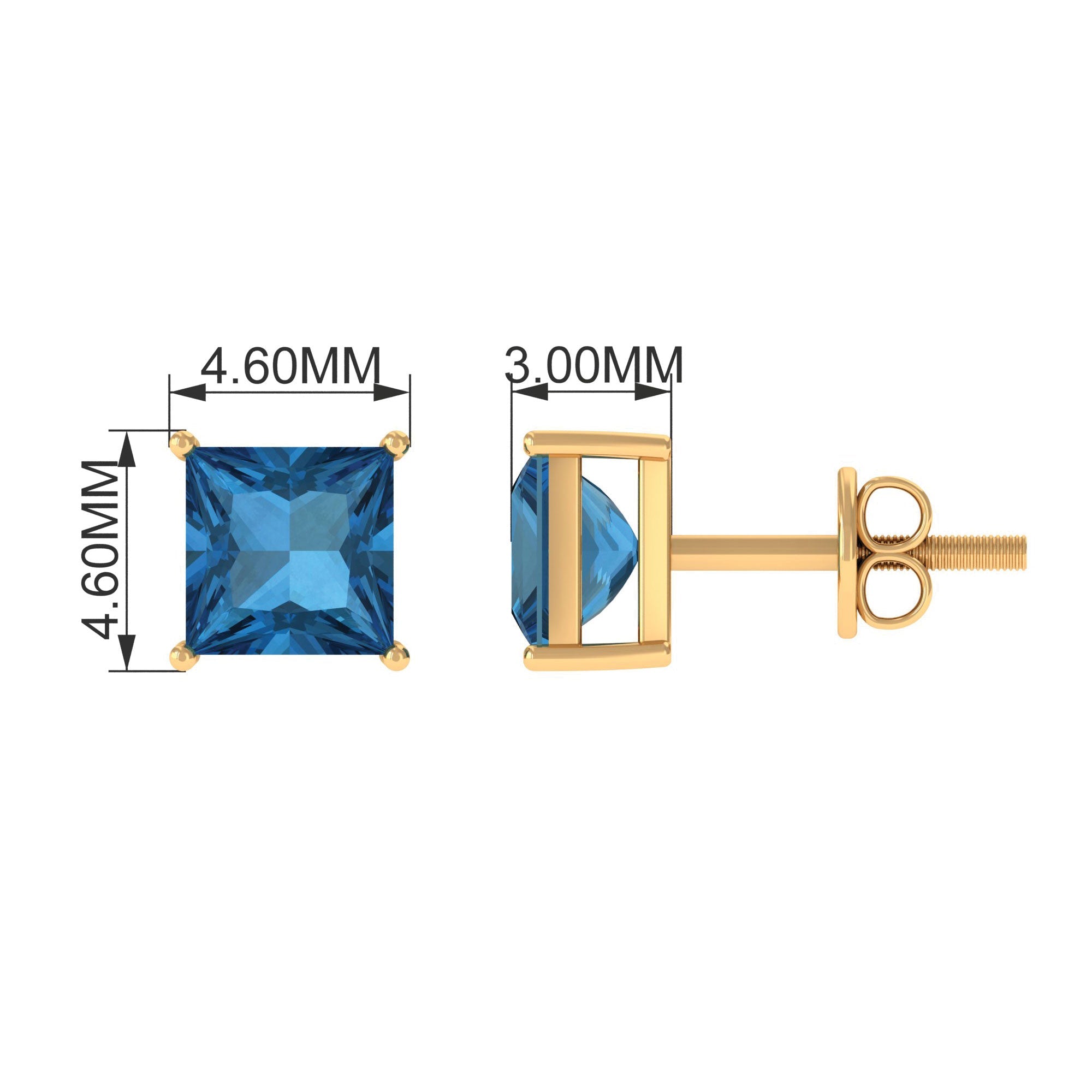 Princess Cut 2 Carat London Blue Topaz Solitaire Stud Earrings