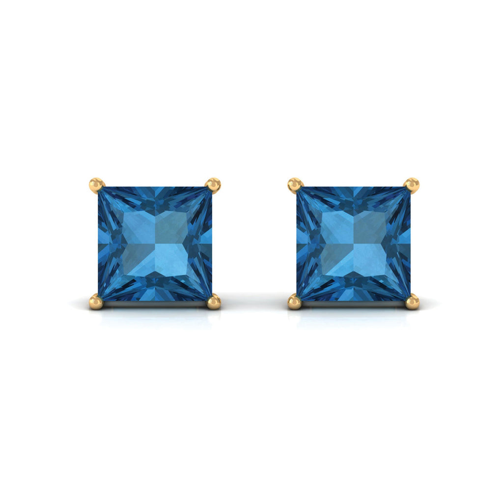 Princess Cut 2 Carat London Blue Topaz Solitaire Stud Earrings