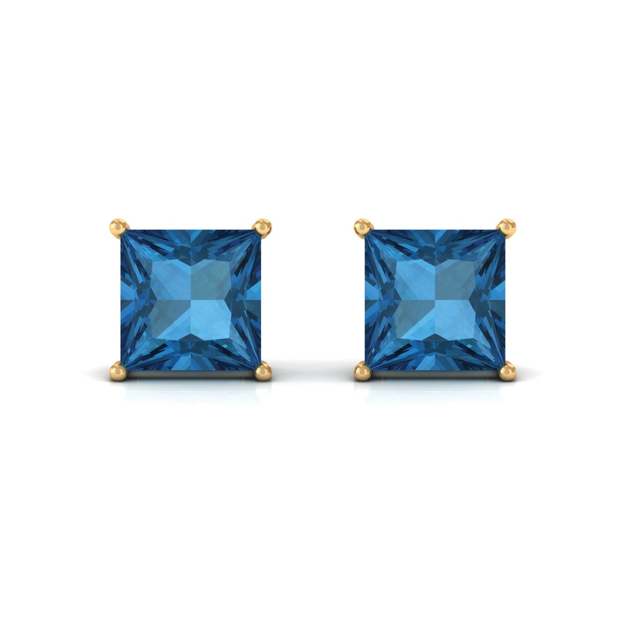 Princess Cut 2 Carat London Blue Topaz Solitaire Stud Earrings