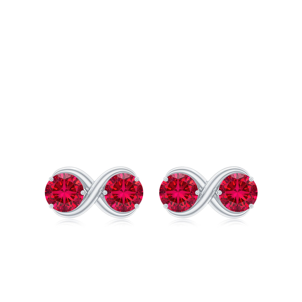 Two Stone Infinity Stud Earrings with Created Ruby for Women