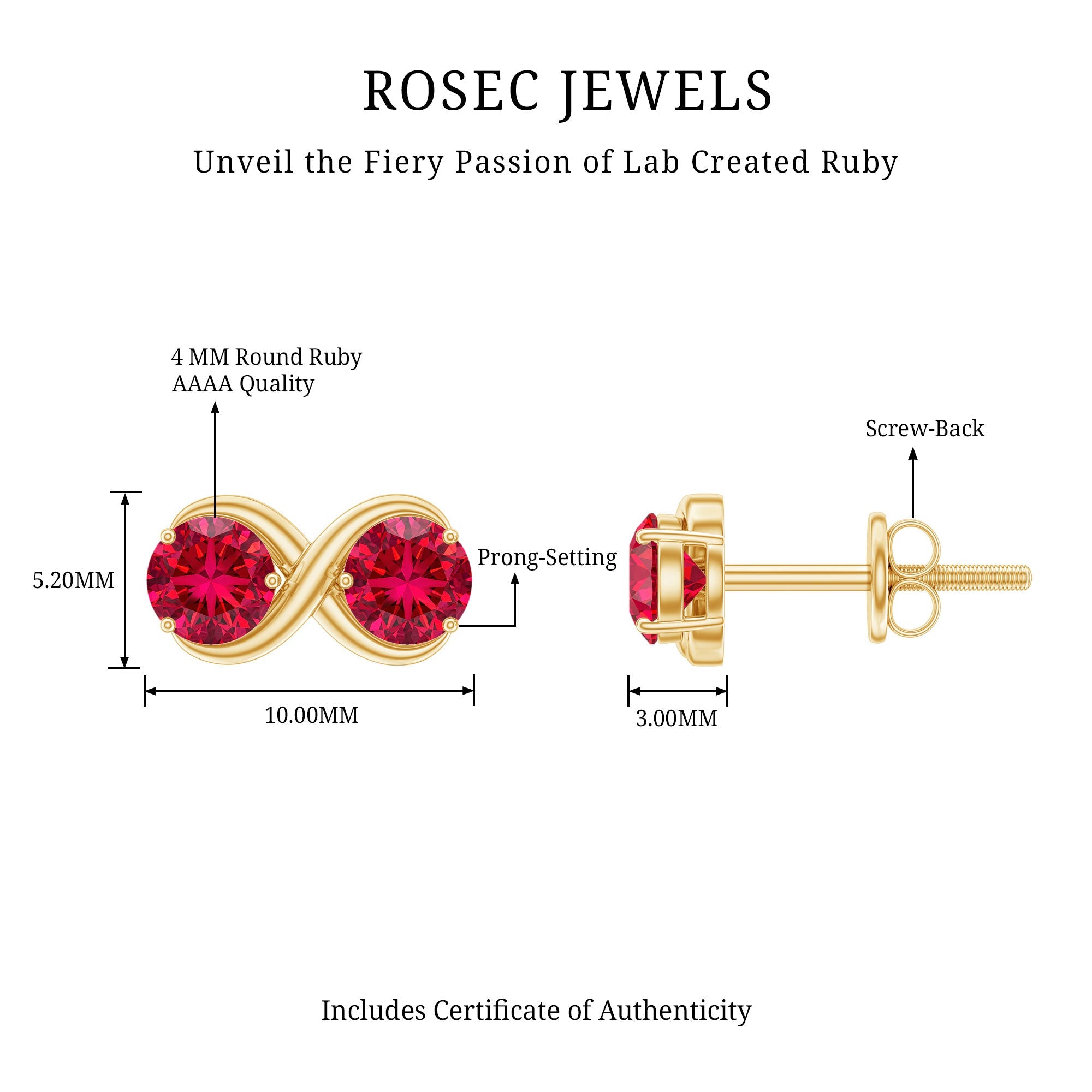 Two Stone Infinity Stud Earrings with Created Ruby for Women