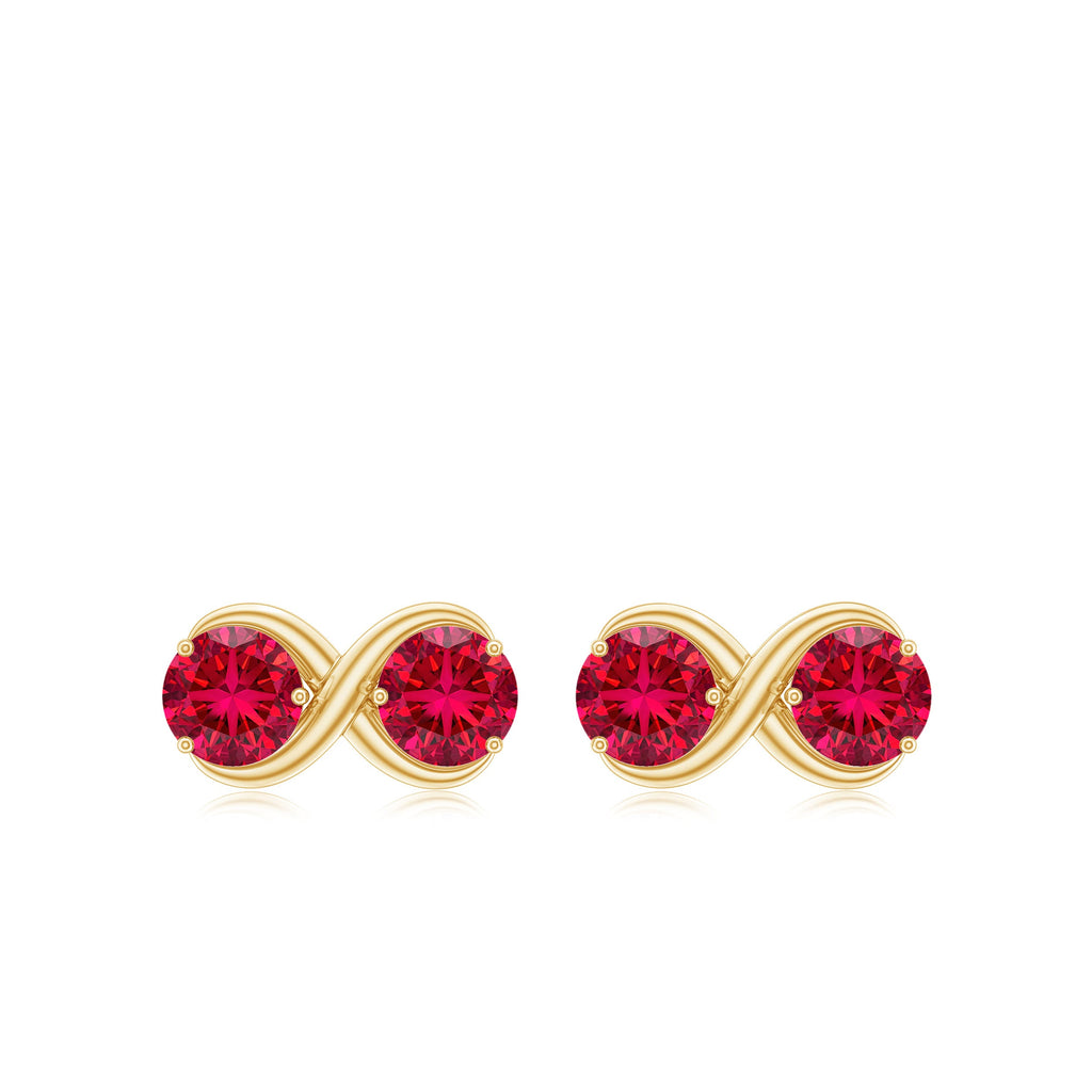 Two Stone Infinity Stud Earrings with Created Ruby for Women