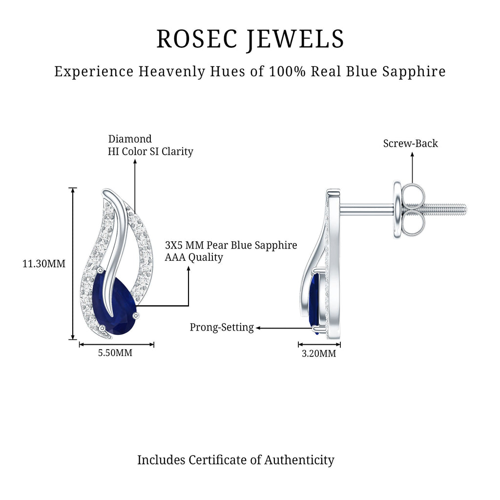Nature Inspired Blue Sapphire Diamond Leaf Earrings