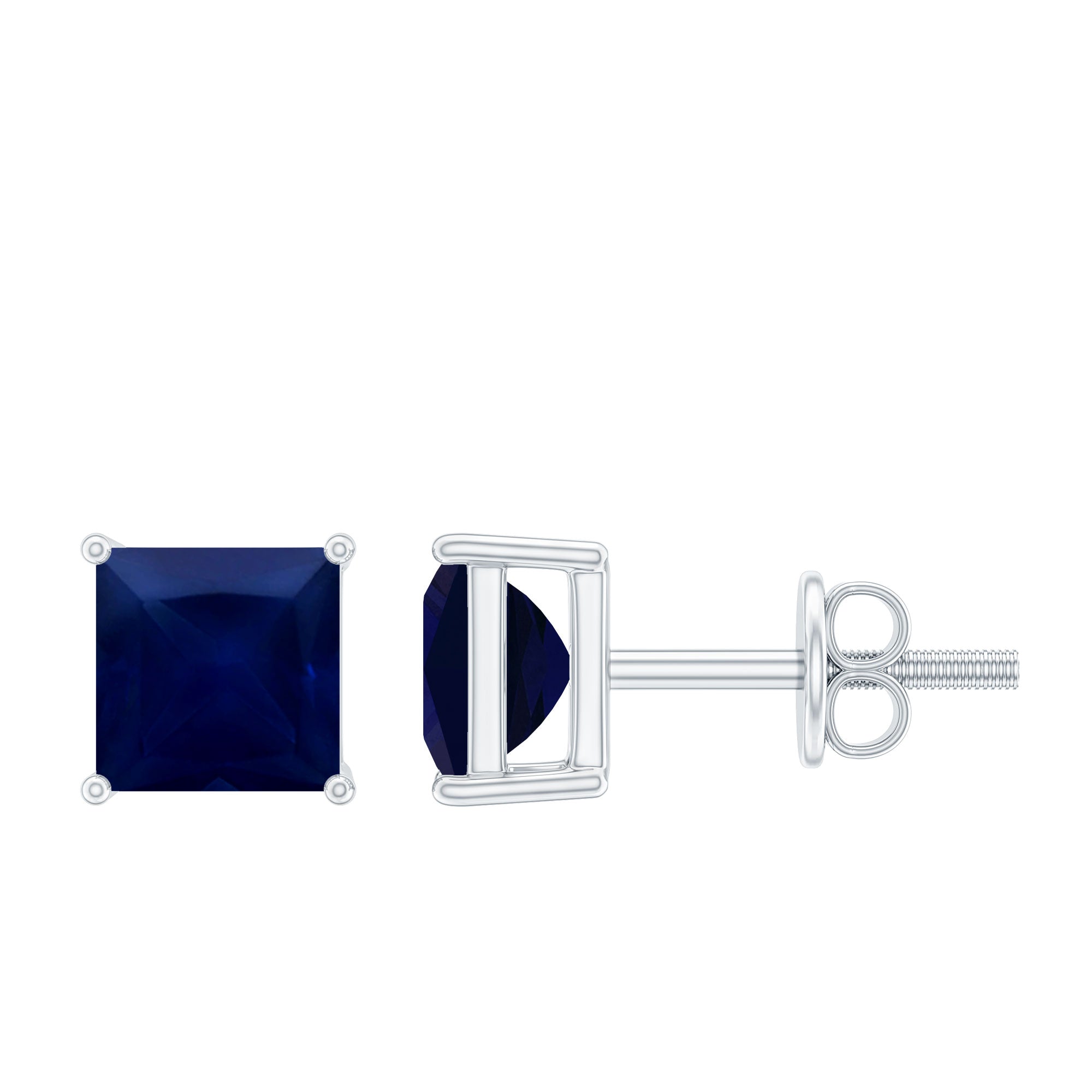 0.9 Carat Solitaire Blue Sapphire Princess Cut Stud Earrings