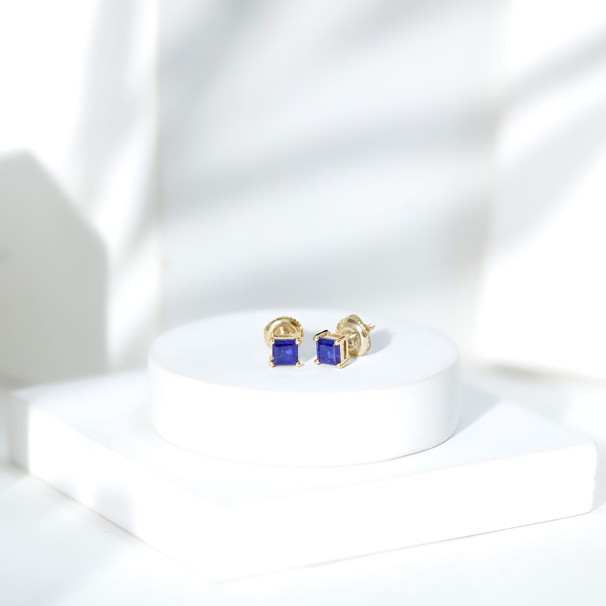 0.9 Carat Solitaire Blue Sapphire Princess Cut Stud Earrings