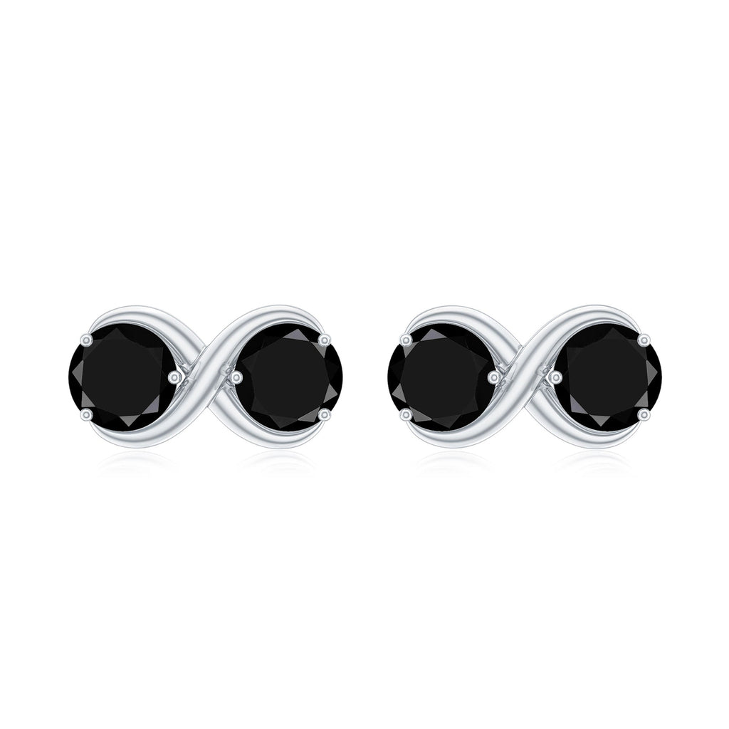 Genuine Black Spinel Two Stone Infinity Stud Earrings