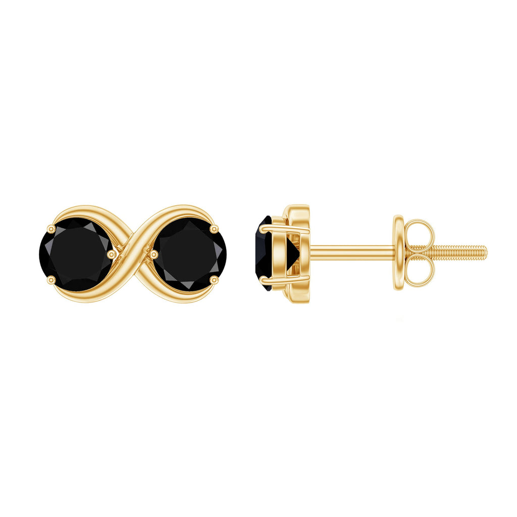 Genuine Black Spinel Two Stone Infinity Stud Earrings