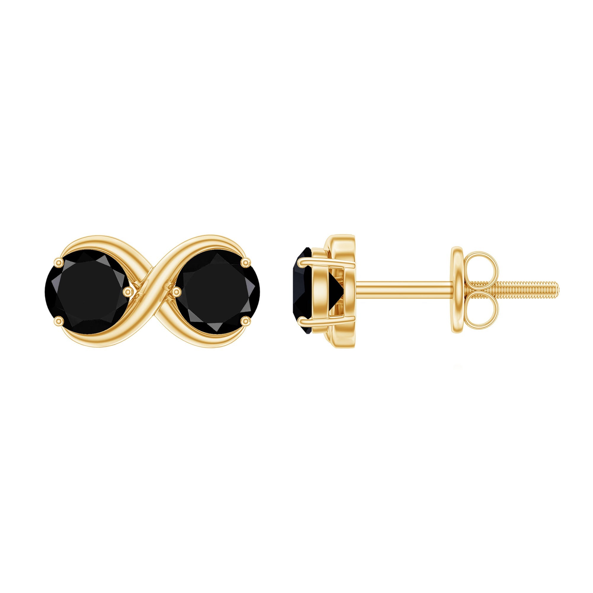Genuine Black Spinel Two Stone Infinity Stud Earrings