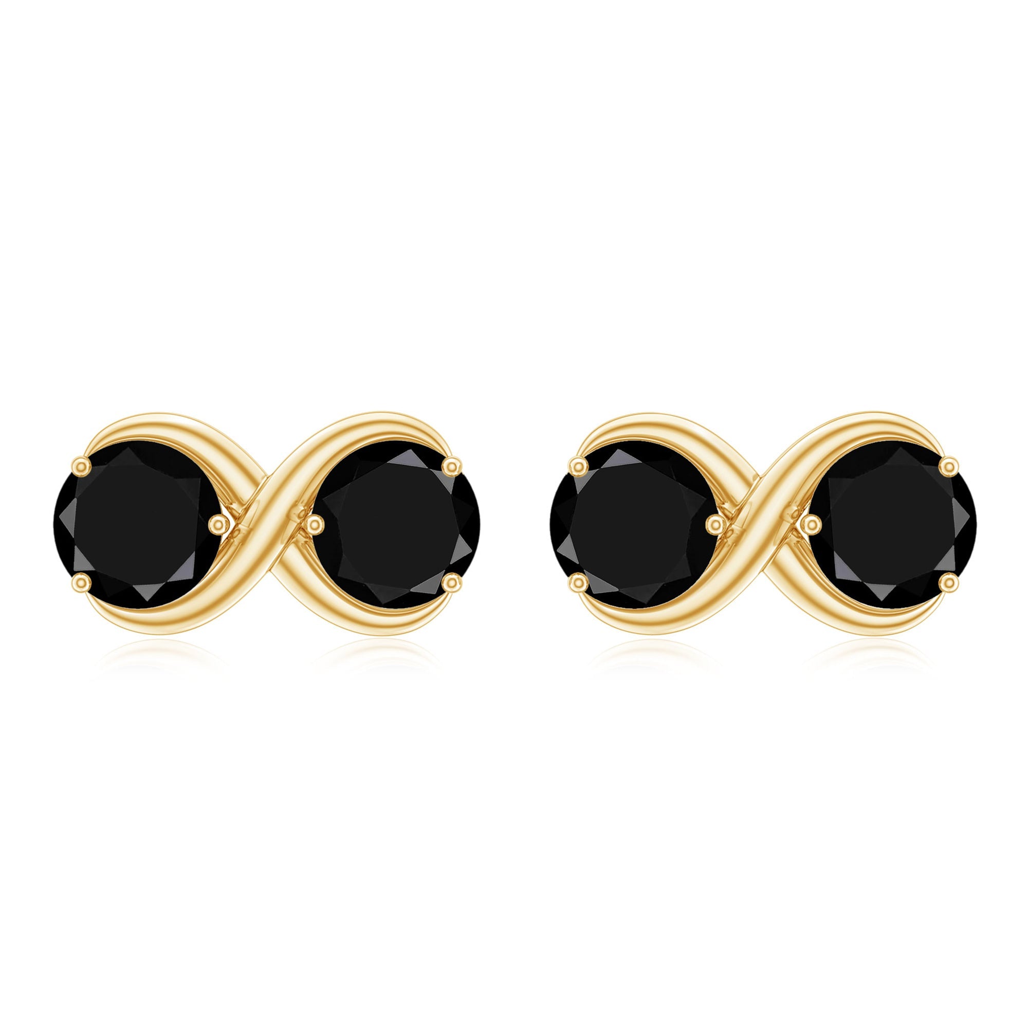 Genuine Black Spinel Two Stone Infinity Stud Earrings